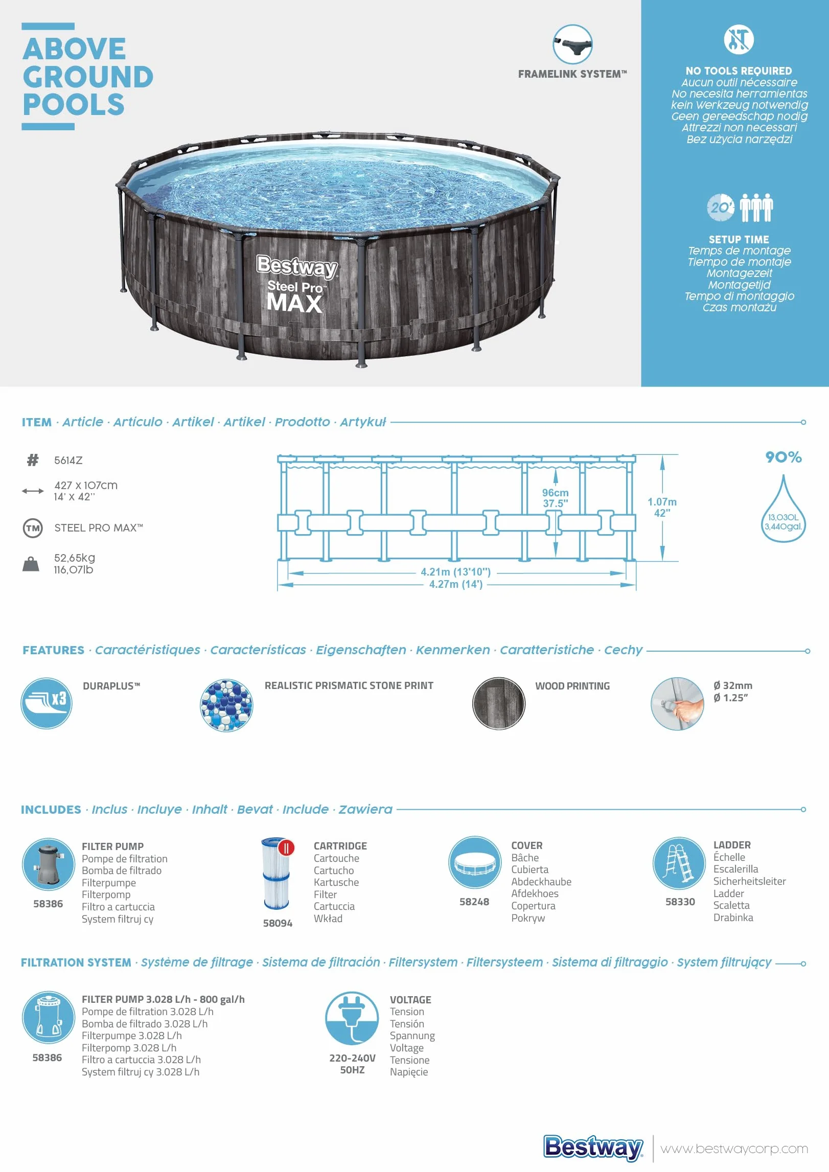Bestway Steel Pro Max 14' x 42" Pool Set 4.27m x 1.07m