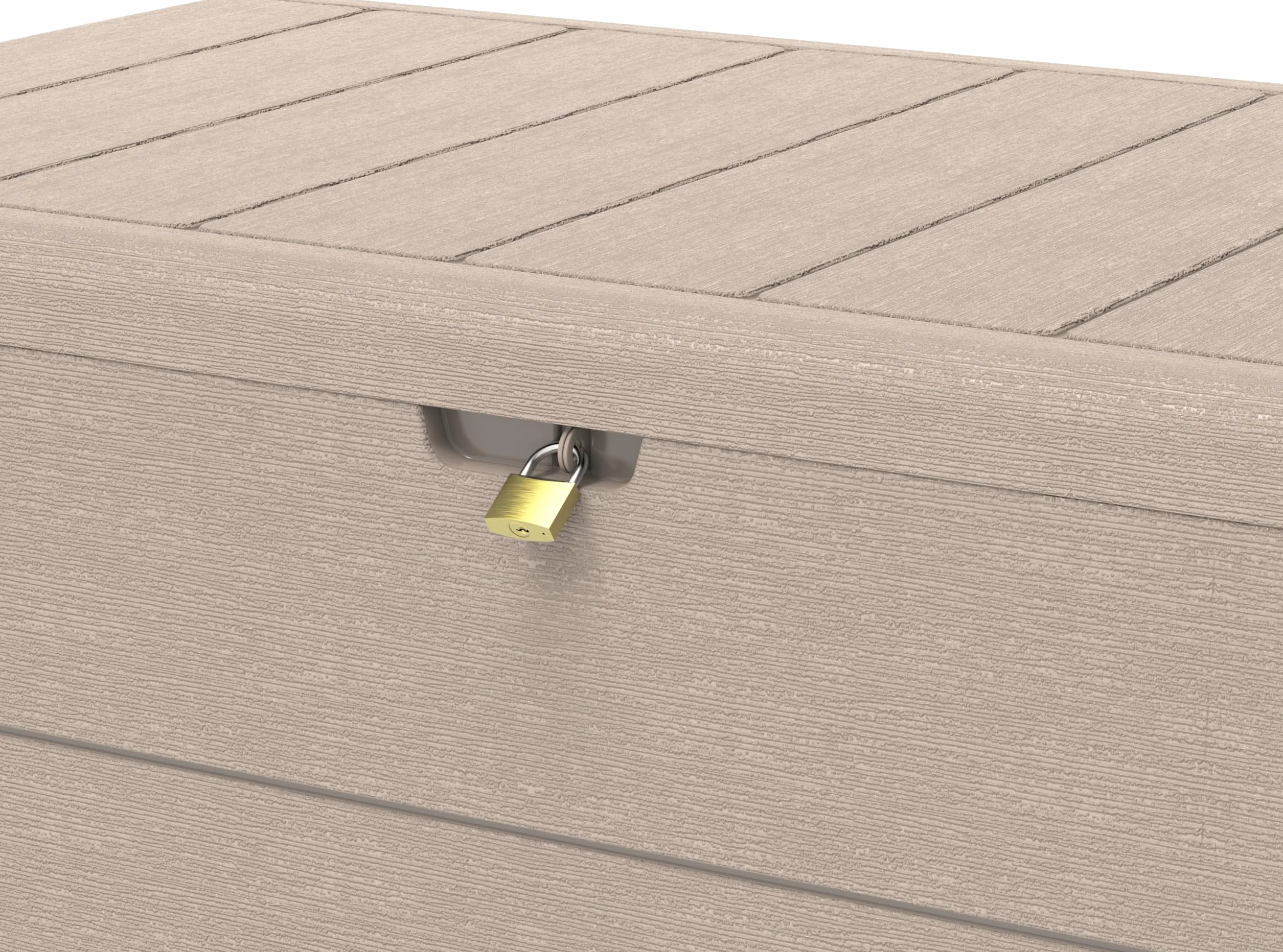 Duramax Durabox 416 Litre Plastic Storage Box Outdoor Deck Box Garden Cushion Box Woodgrain Texture Warm Taupe