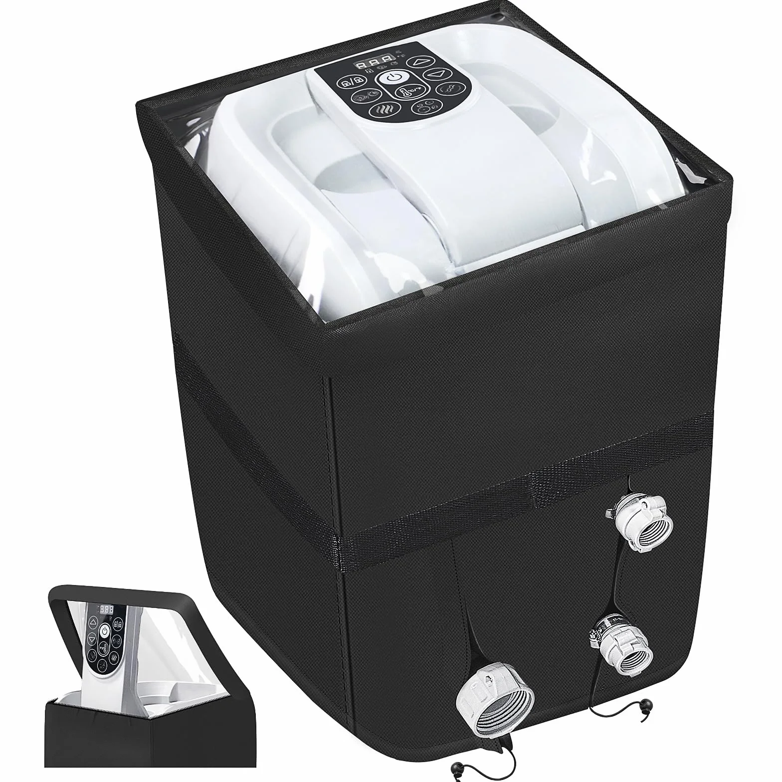 Housse de Pompe Gonflable Robuste pour Jacuzzi avec Ouverture à Fermeture éclair et Fenêtre PVC Transparent Noir
