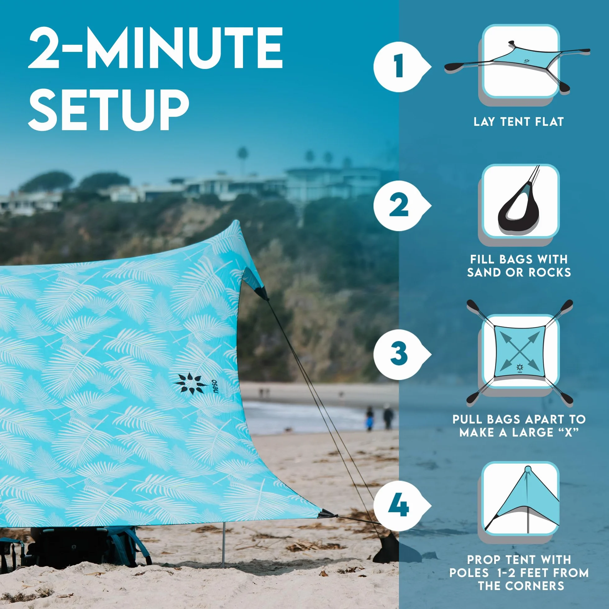 Gigante Tente de Plage Neso Tents, 2,5 m (8 pi) de Hauteur, 3,4 m (11 pi) x 3,4 m (11 pi), Coins renforcés et Poche réfrigérée