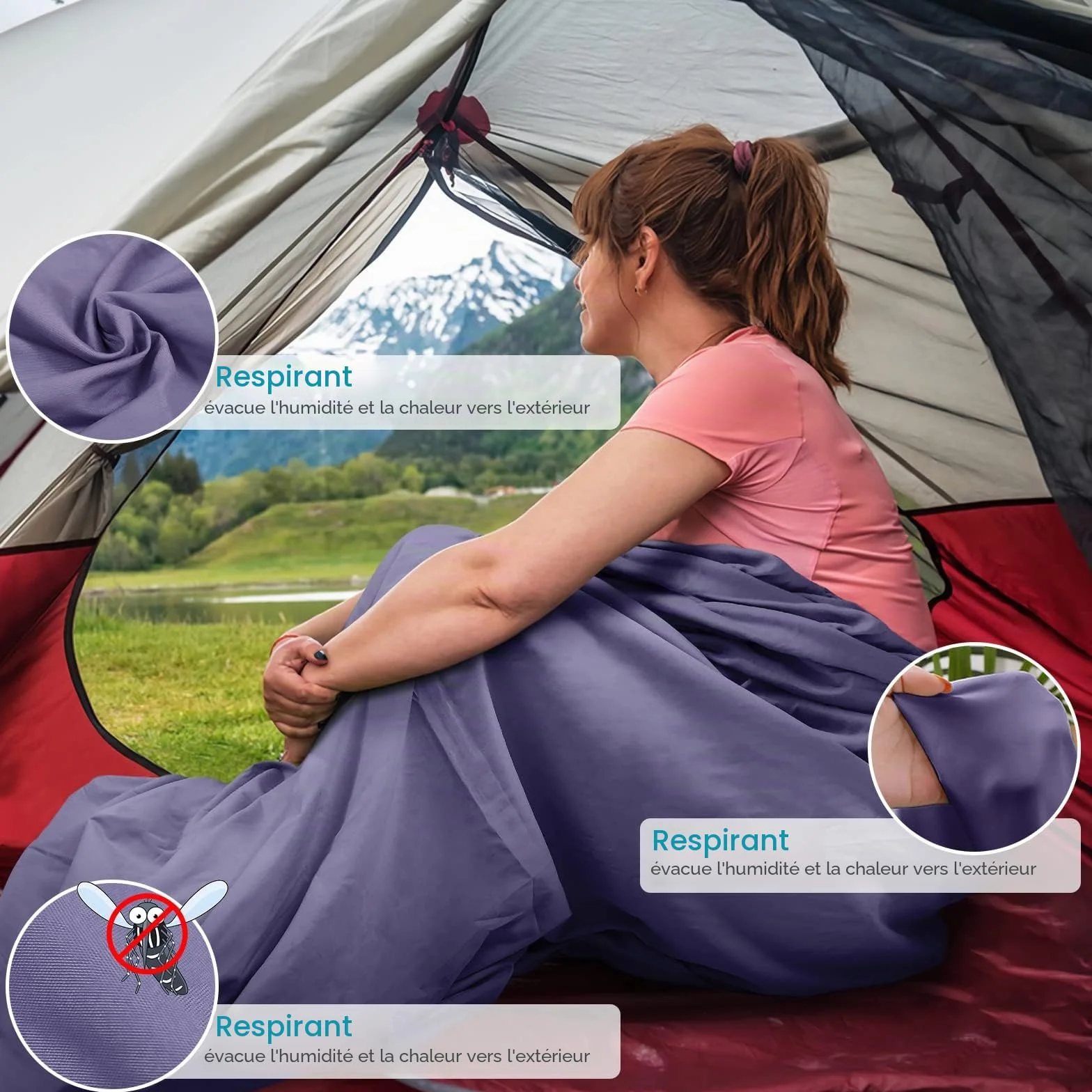 Sac de Couchage Cabane 2-en-1 Microfibre Fermeture Éclair Intégrale 95x220 cm