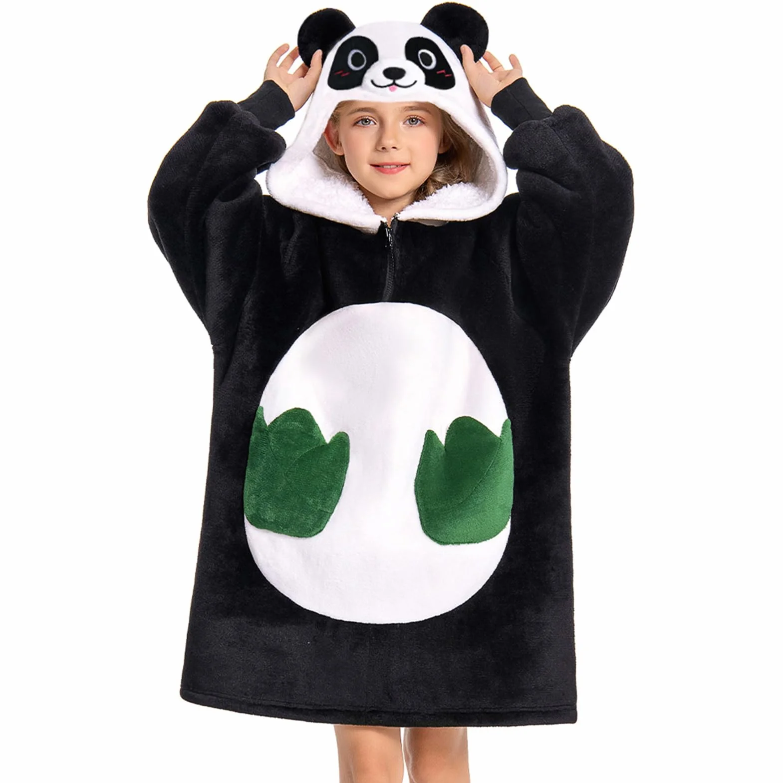 OLAOLA Sweat à Capuche Couverture Surdimensionnée pour Enfants Polaire Sherpa avec Manches et Poches