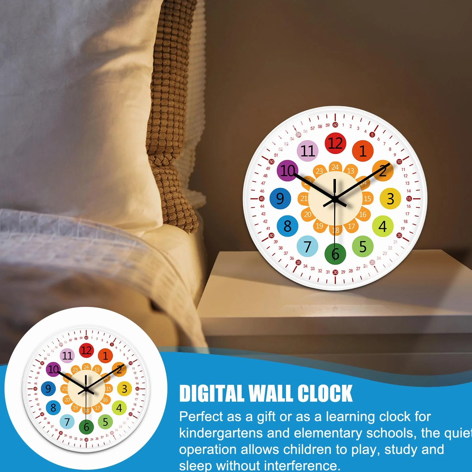 Horloge murale pour enfants sans tic-tac 20 cm apprentissage filles garçons chambre