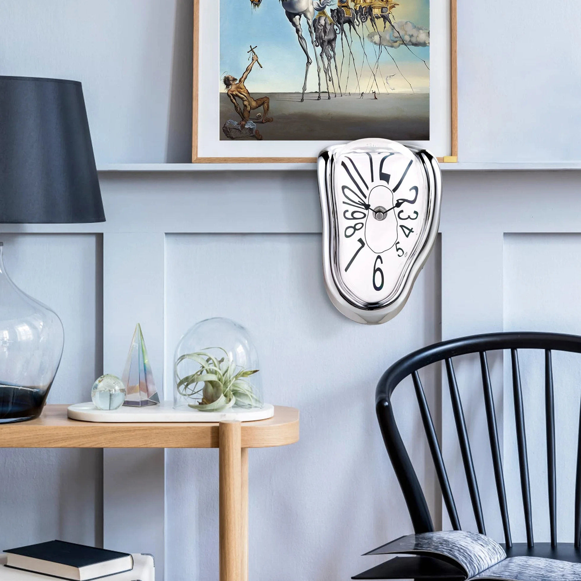 Lafocuse Horloge Fondante Salvador Dali Surréalisme Silencieuse Pendule Quartz Chiffres Arabes Argenté