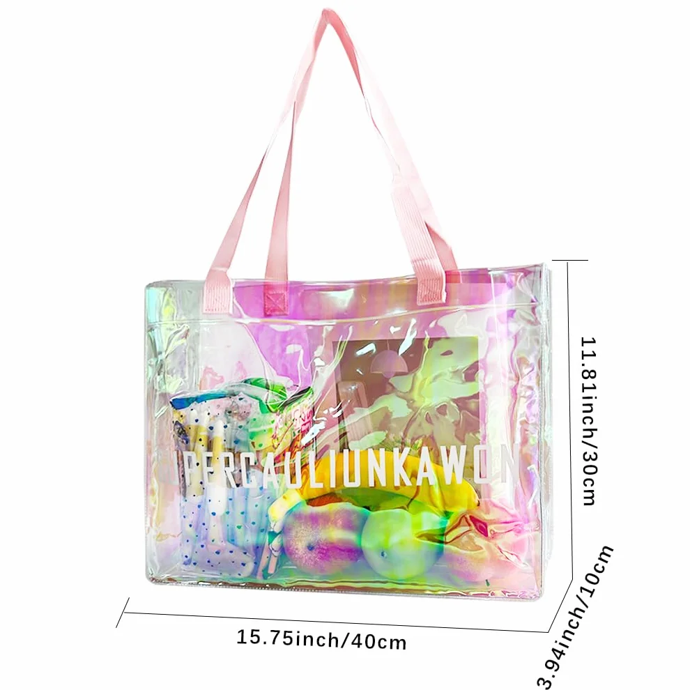 Sac à main holographique PVC transparent motif lettres homologation stade