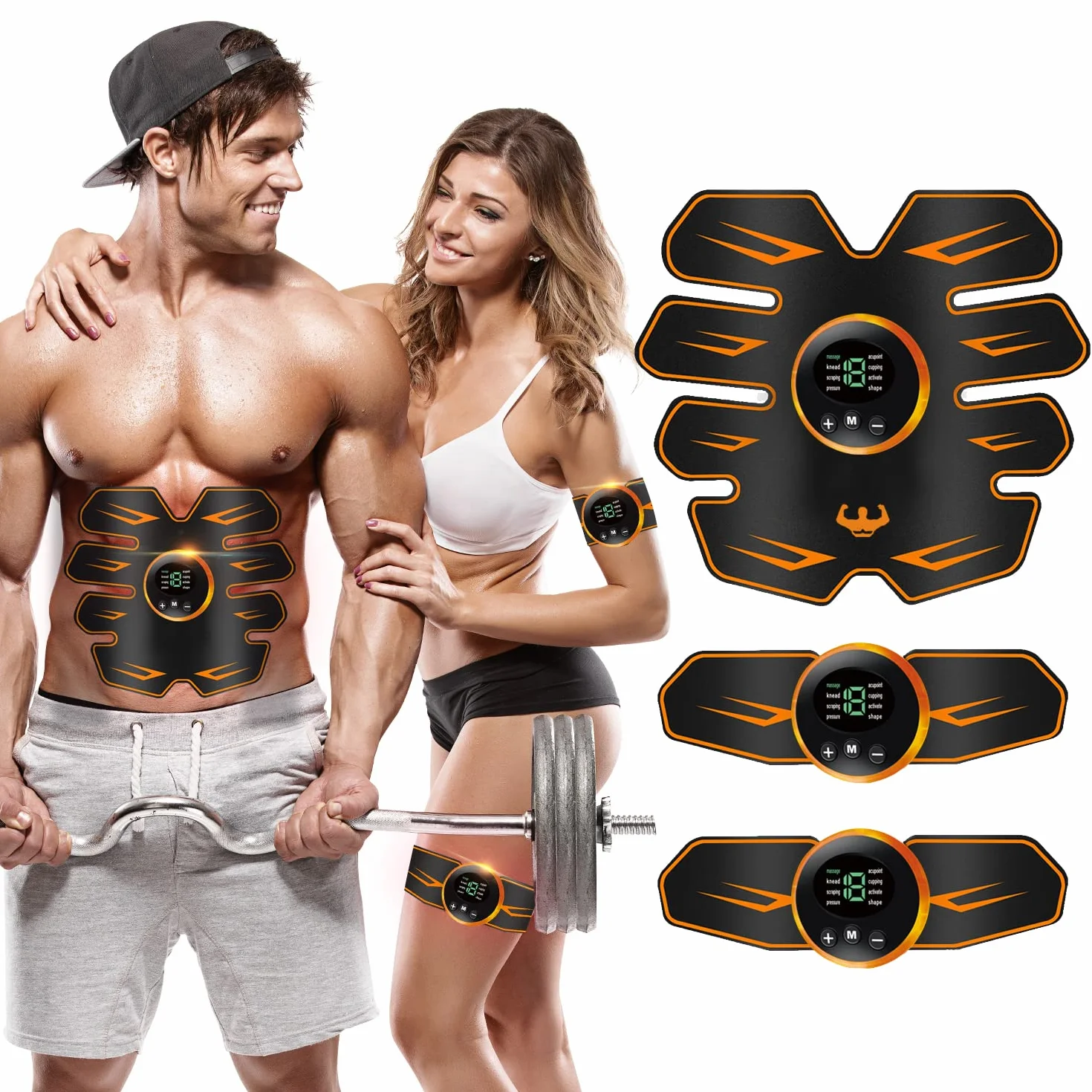 Electrostimulateur Musculaire,Ceinture Abdominale Electrostimulation,3 La Machine,3 Patch,8 Modes et 19 Intensités,LCD,Rechargeable par USB pour Abdos/Bras/Jambes/Fesses