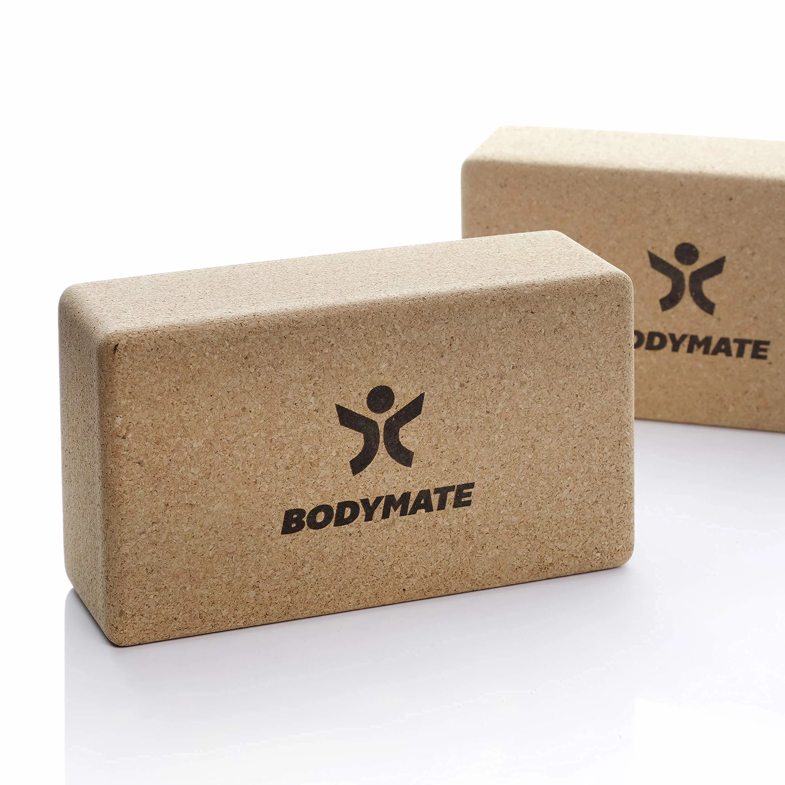 BODYMATE Lot de 2 blocs de yoga en liège 100% naturel et écologique, support pour asanas, méditation, exercices de relaxation, pour débutants et pro, 22 x 12 x 7,5 cm