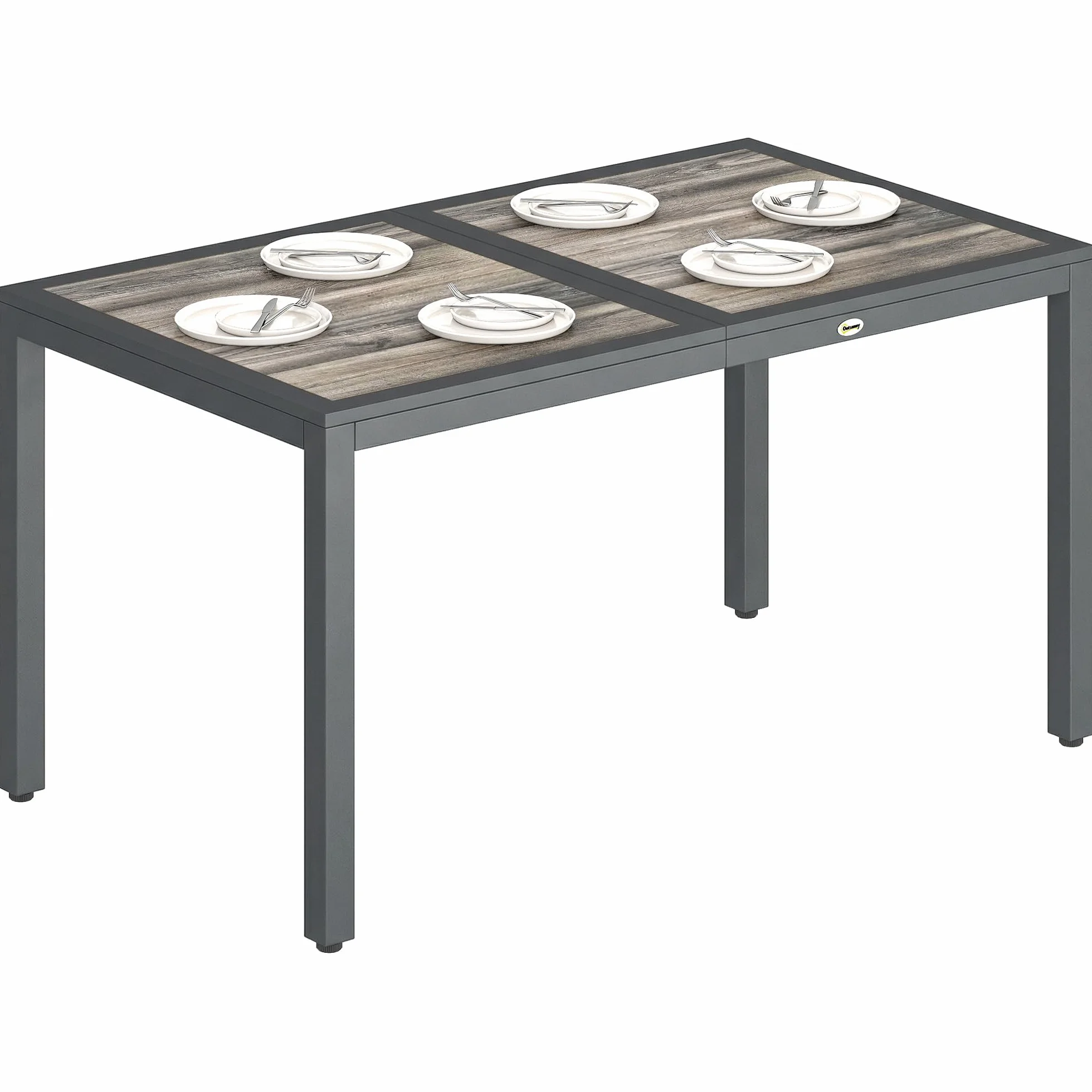 Outsunny Table de jardin rectangulaire extérieure 140x80x72 cm acier imitation bois gris foncé