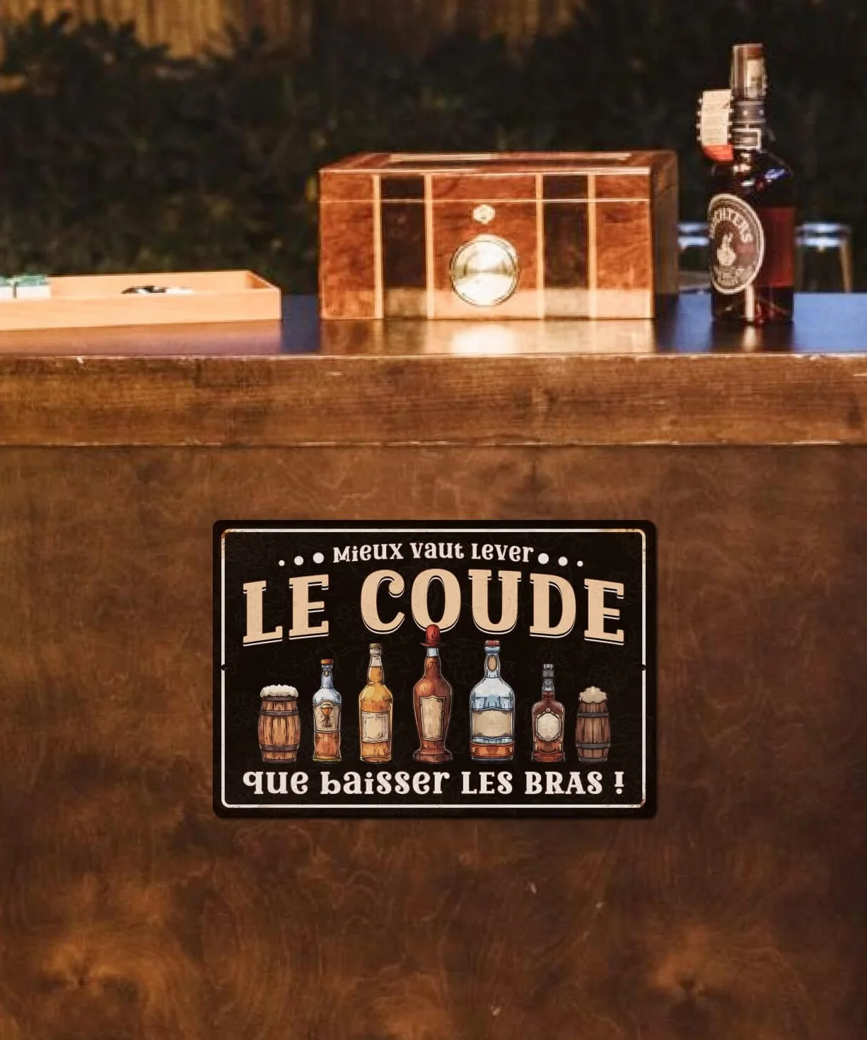 Plaque Métallique Humour Mieux Vaut Lever Le Coude Aluminium 30x20 cm pour Bar Cave à Vin