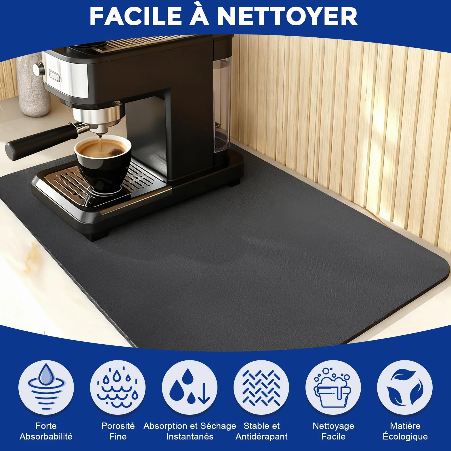 Sous-plat pour Machine à Café 40x30 cm Tapis de Protection Anti-gouttes