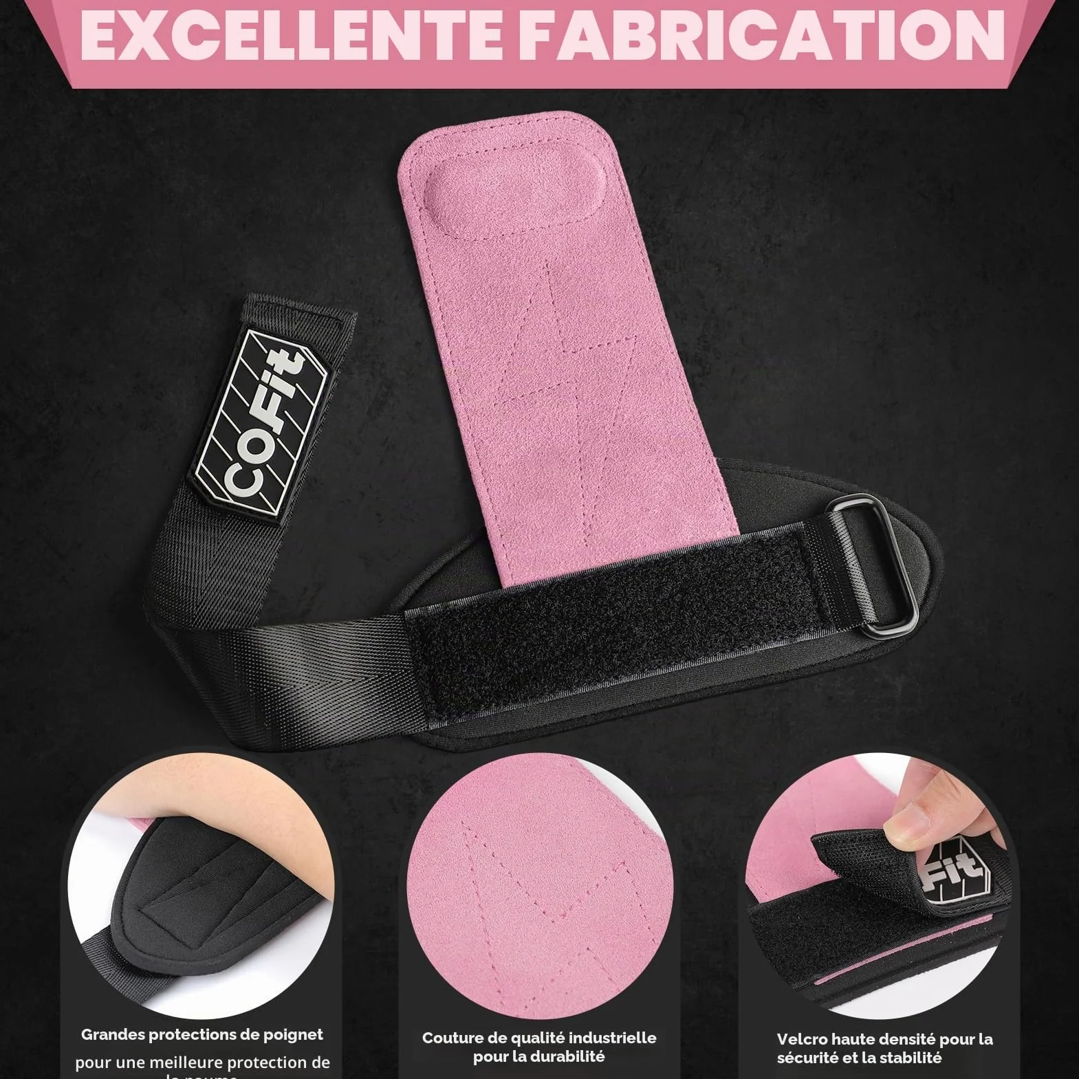 COFIT Sangles de Poignet Musculation, Bandages Cuir Oxford Double Couche, Adhérence Améliorée Protection Main Poignet