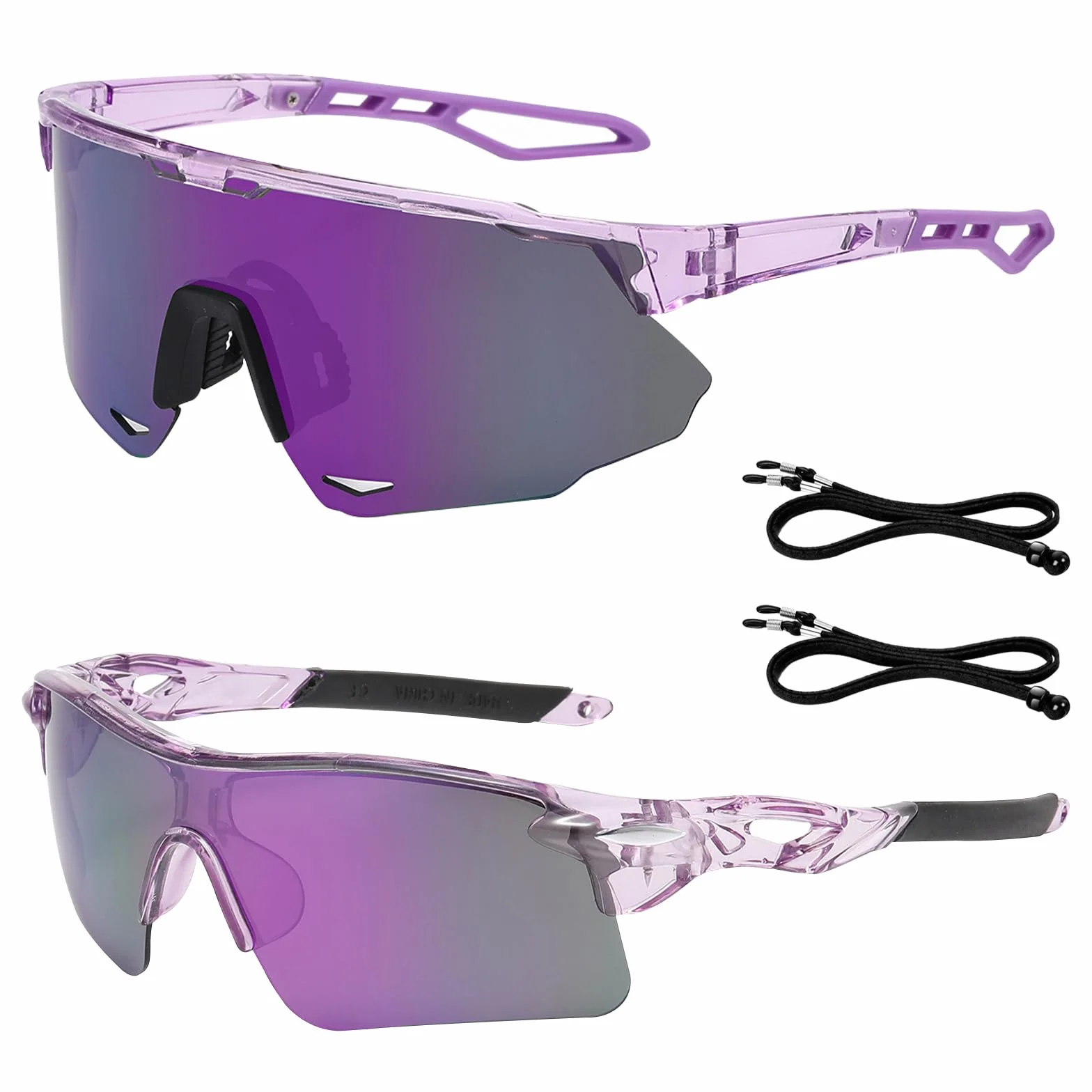 2Pcs Lunette de Vitesse, Lunettes de Soleil Femme Homme Sport Lunette Velo Protection UV400 Lunettes de Cyclisme Coupe-Vent pour Activités de Plein Air Cyclisme Conduite,Avec 2 Cordon lunettes