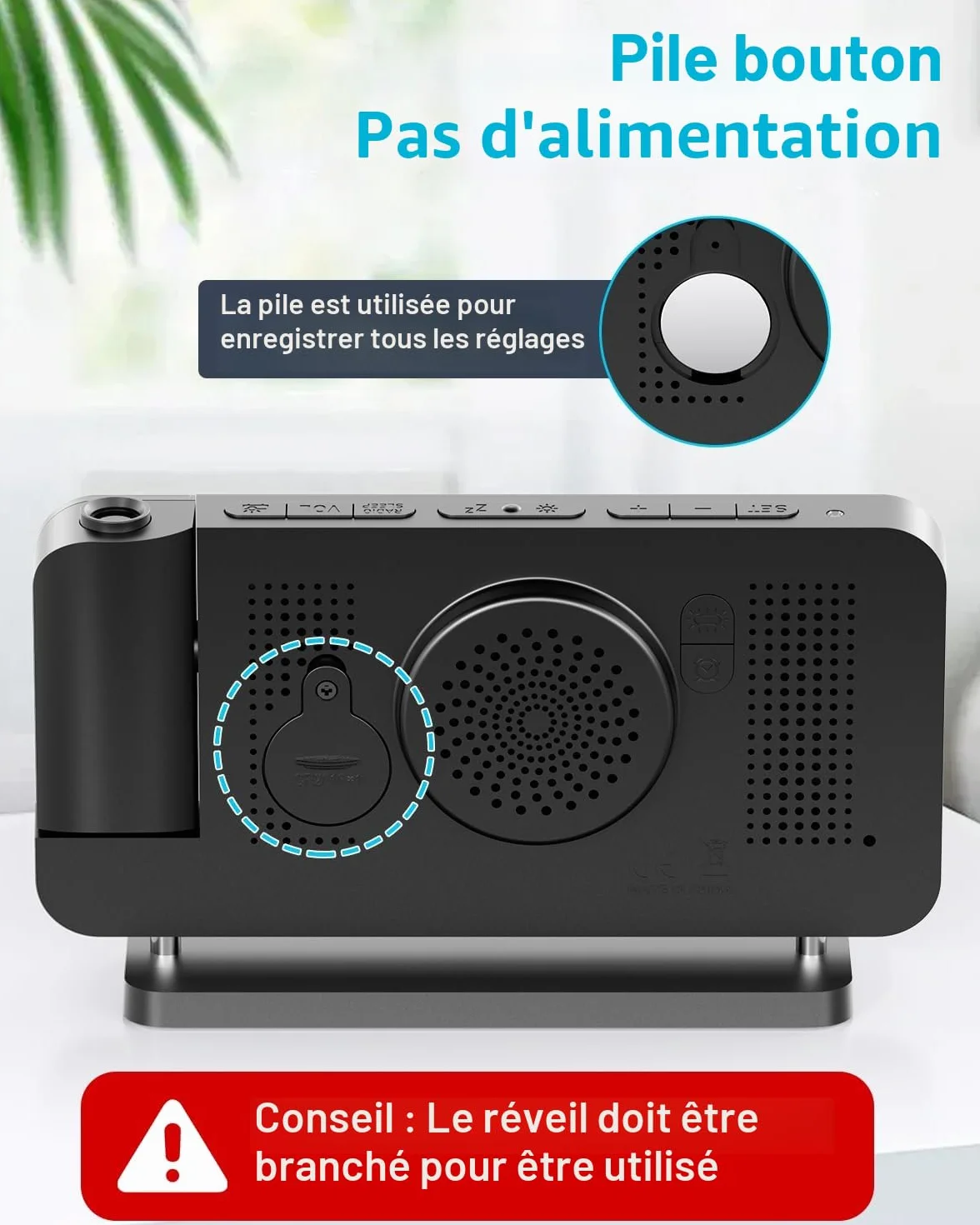TAKRINK Reveil Projecteur Plafond RGB avec Radio 180° Chargeur USB 2 Modes d'Alarme Affichage LED