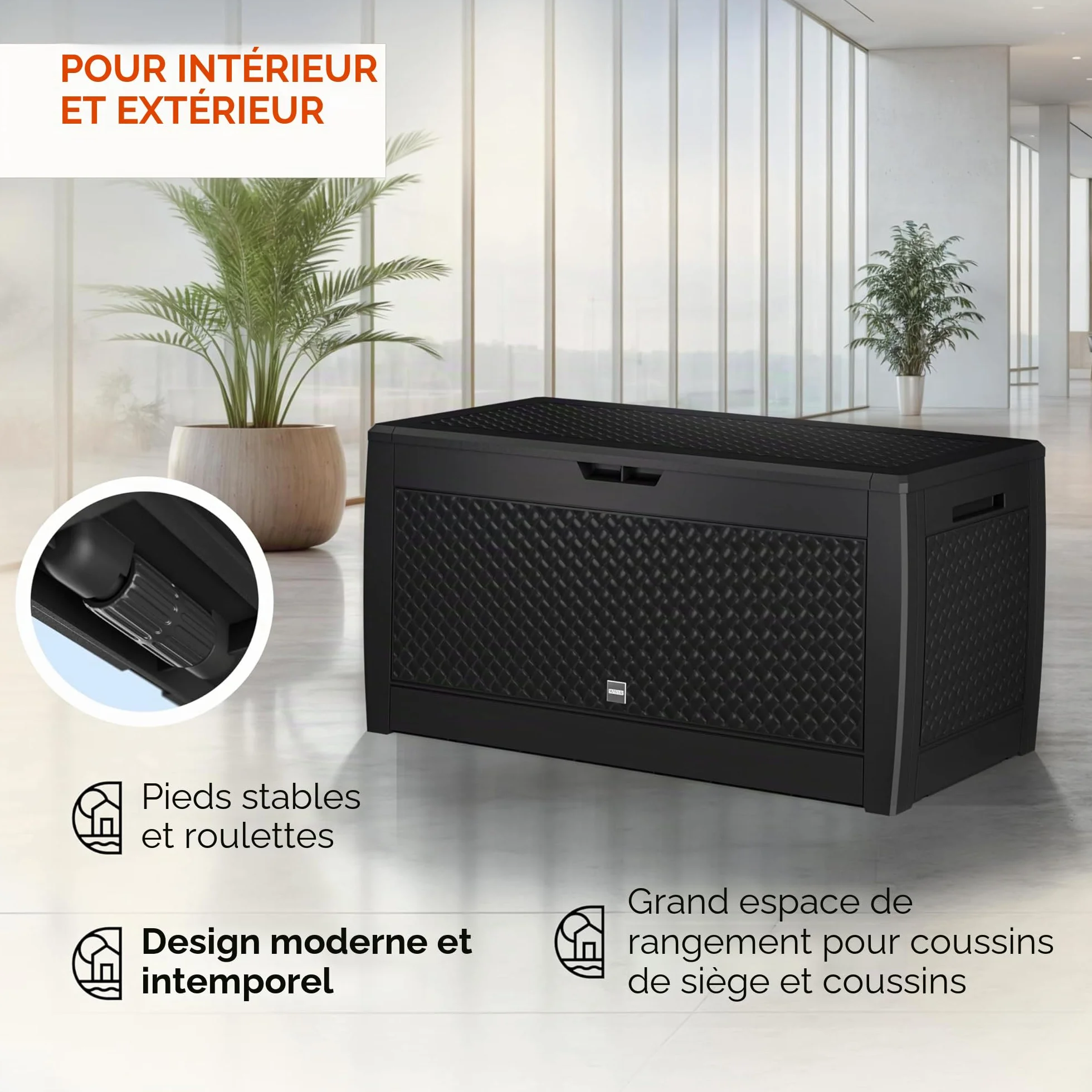 Casaria Coffre de Rangement 310 litres Anthracite avec Roulettes Jardin