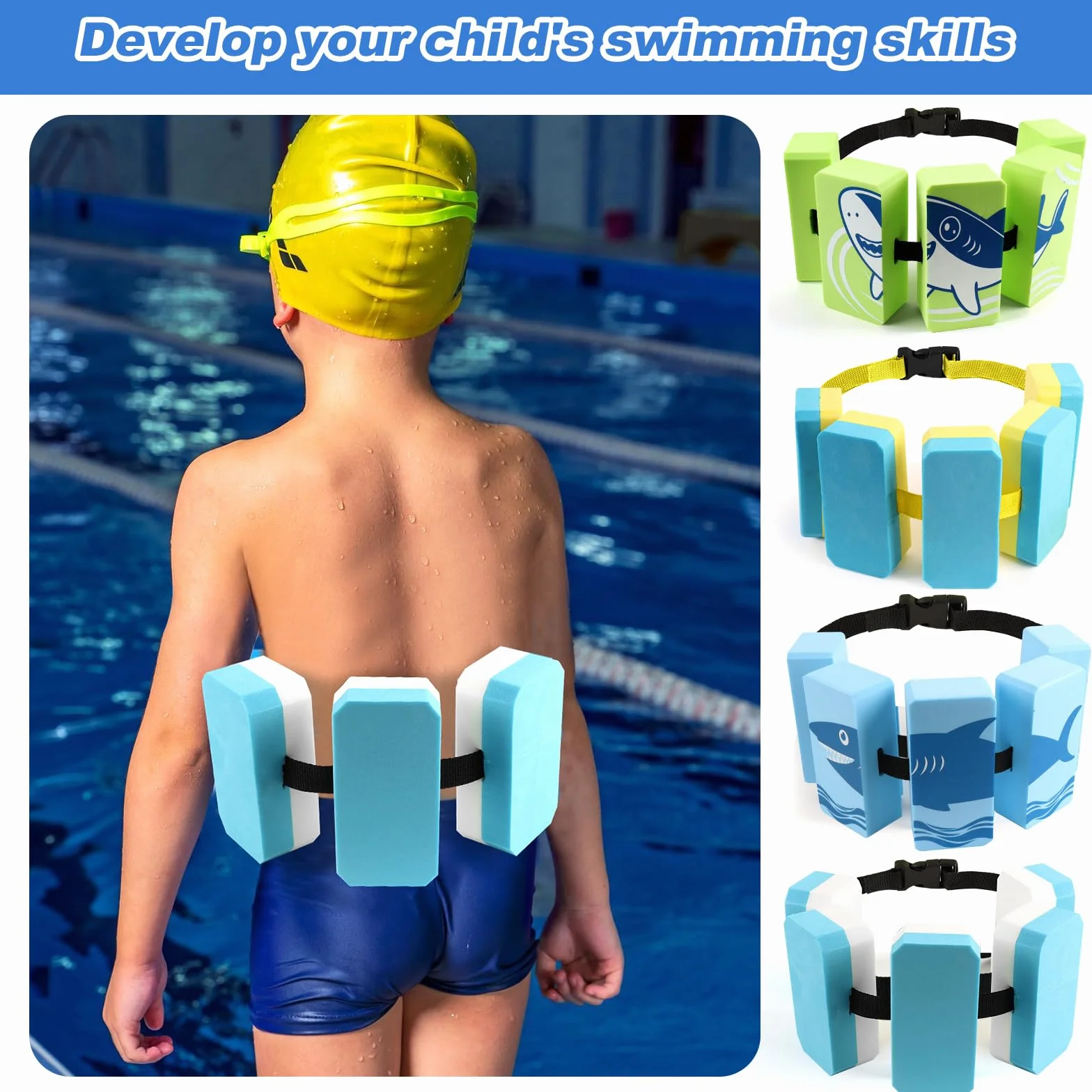 Ceinture de Piscine Enfant Réglable 5 Nattes EVA 30 kg