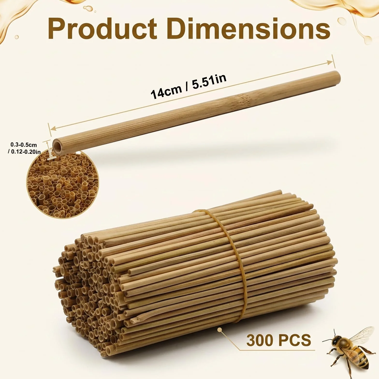 Kit Maison d’Abeille 14,5 cm 300 Pièces, Pailles de Blé Naturelles 3-5 mm pour Hôtel à Insectes