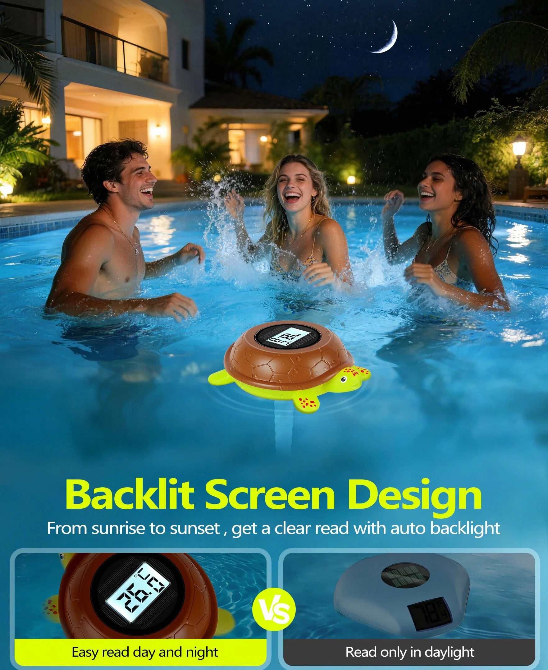 Thermomètre Flottant Piscine Solaire Numérique Rétroéclairage Tortue Digital Spa Ultra-Précis