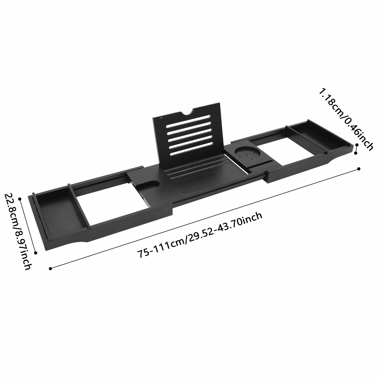 Étagère de baignoire extensible en bambou réglable 75-111 cm Noir
