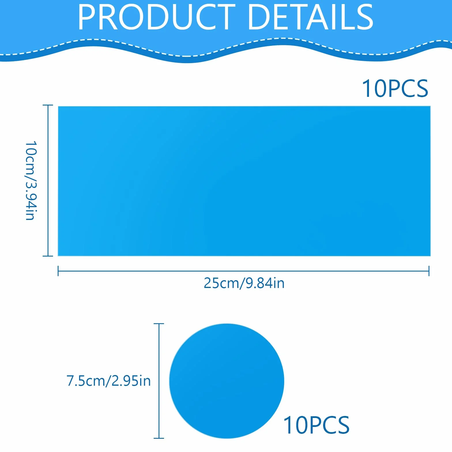 Set de 20 pièces de Réparation Autocollantes en PVC pour Piscine, Matelas Pneumatique, Bateau Gonflable - 10x Rectangulaire 10x25cm, 10x Rond Ø7,5cm