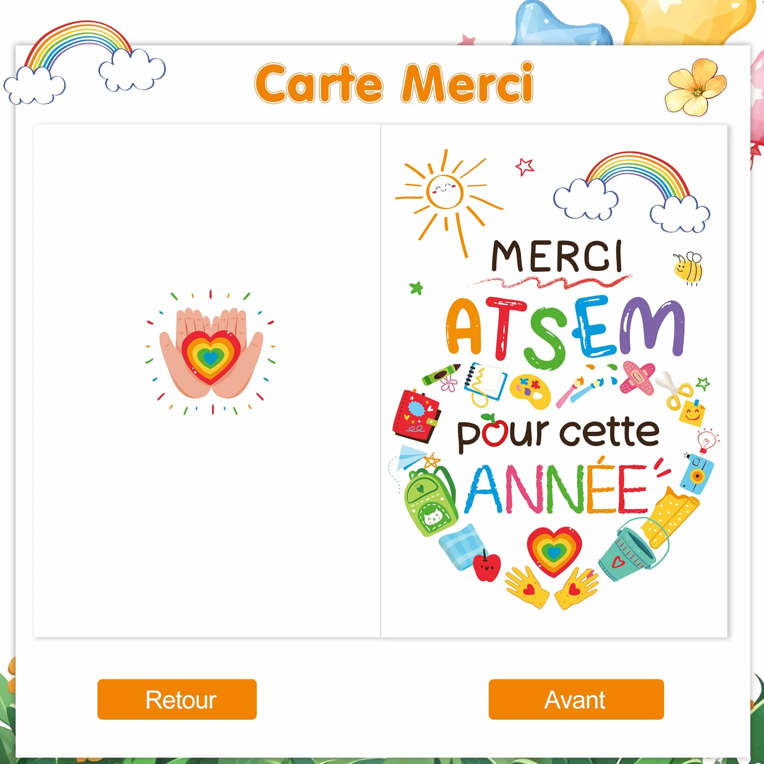 Plaque Acrylique Cadeau Atsem Maternelle Fin d'Année Merci Décoration Fleur