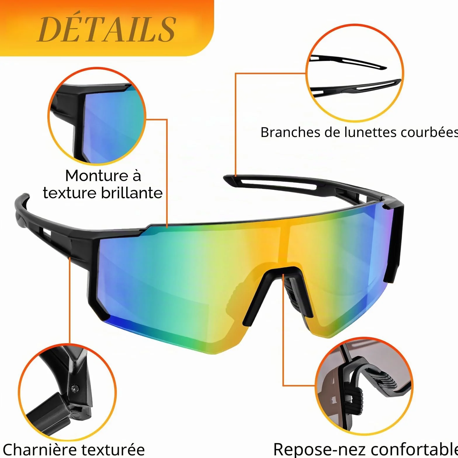 WuGU Lot de 2 lunettes de soleil de sport, lunettes de cyclisme polarisées pour homme et femme, protection UV400 lunettes pour cyclisme, moto, course, ski, alpinisme, pêche, etc