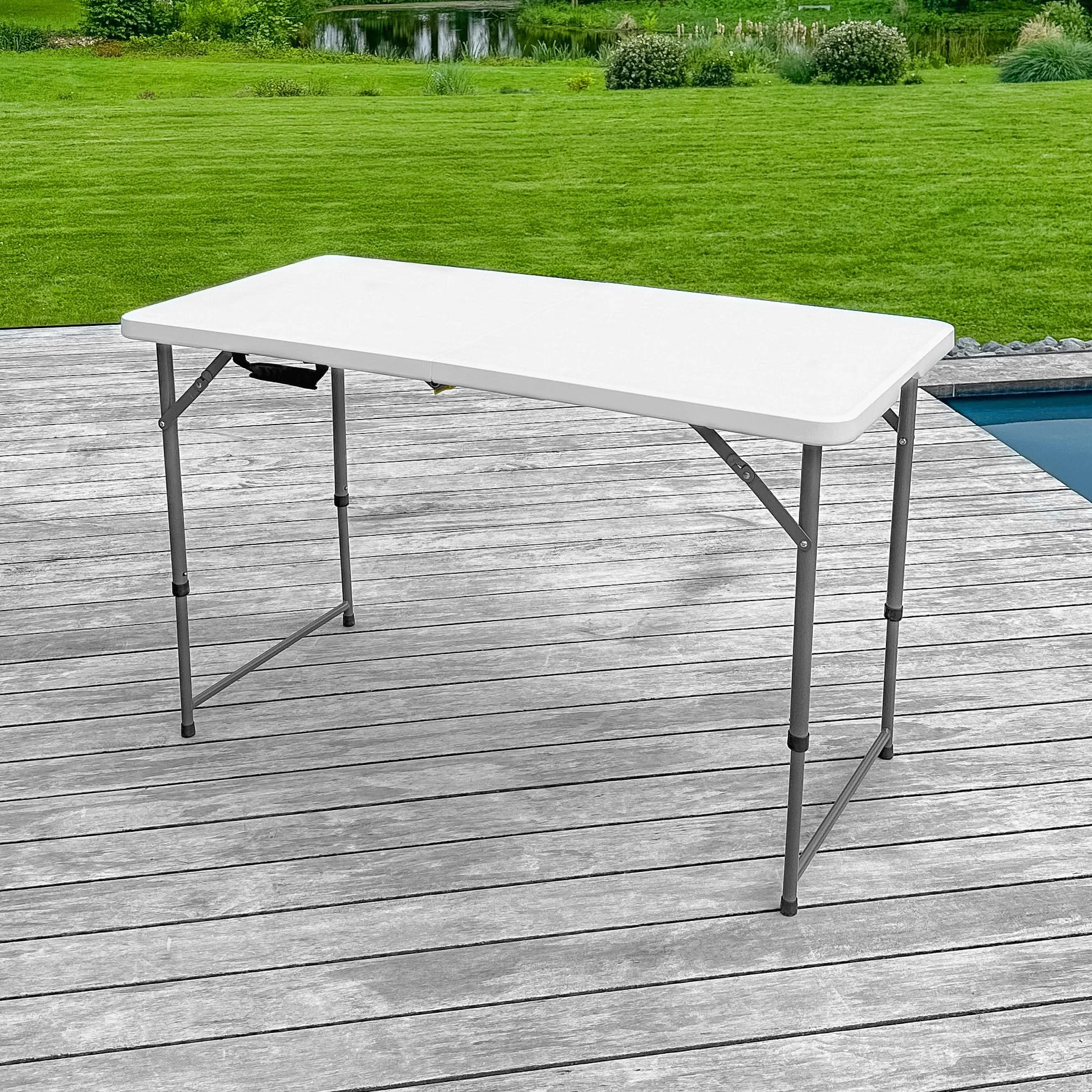 SKYLANTERN® Table Pliante 120 cm Rectangulaire Blanche Hauteur Réglable Table de Camping 6 Personnes HDPE