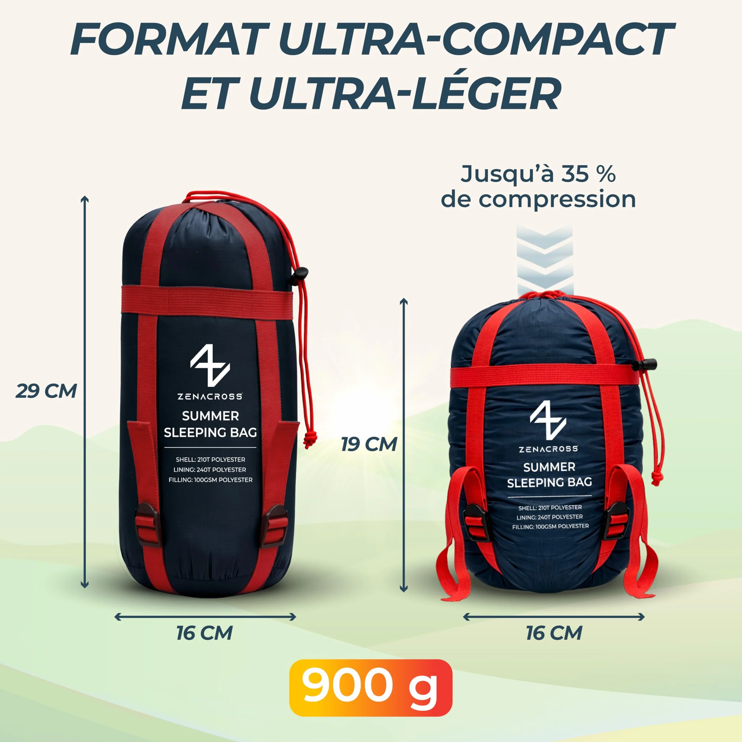 Sac de Couchage Adulte Ete - Duvet 1 Personne Compact & Ultra Léger (900g) - Sacs de Couchage de Camping et Randonnée, Festivals