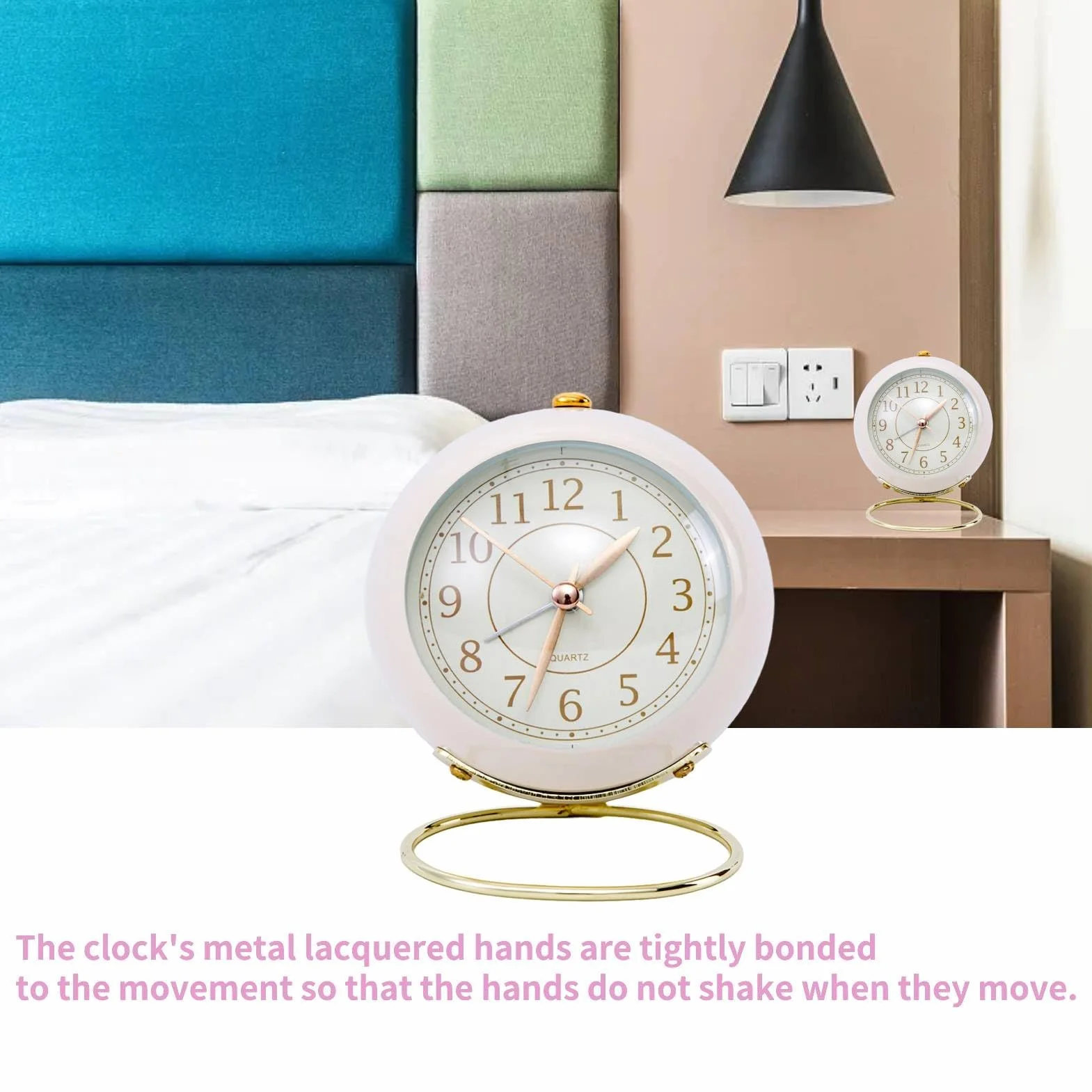 HERCHR Réveil de Chevet Silencieux sans Tic-tac Horloge de Table à Piles Blanc