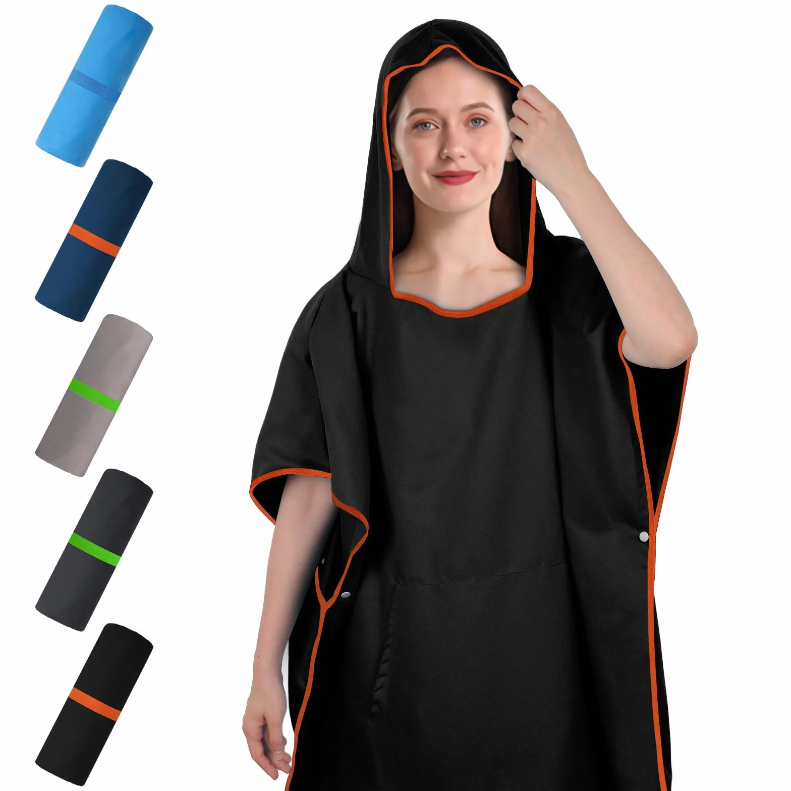 KUOGAS Poncho de Serviette, Poncho de Douche à Séchage Rapide en Microfibre (Noir, Medium)