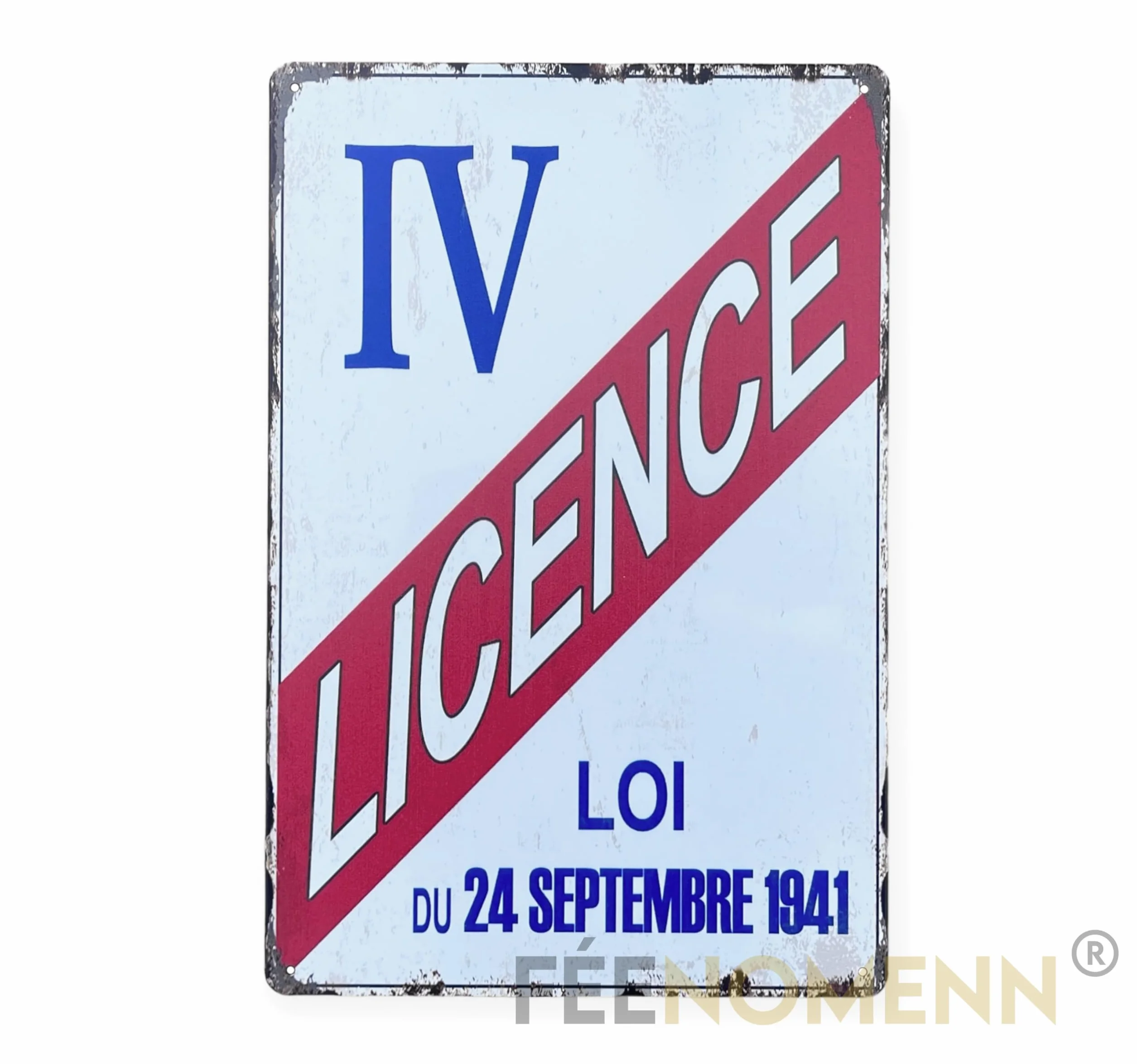FÉENOMENN Plaque Métal Déco Vintage Licence IV Autorisation Débit de Boisson et Alcool 30x20cm