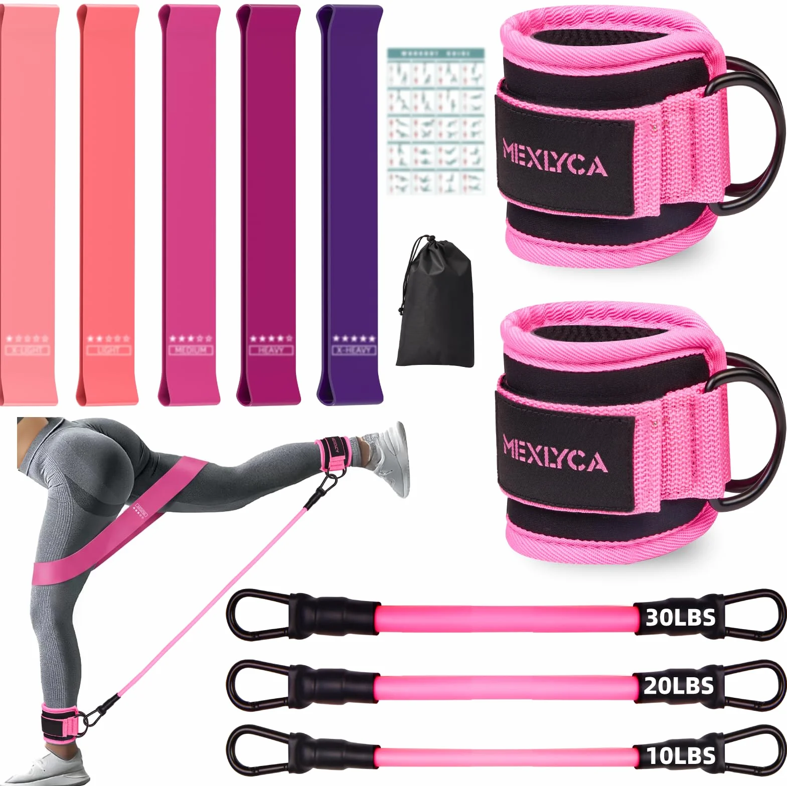 Kit Élastique Musculation 12 pièces Bandes de Résistance 5-40 lbs Sangles Cheville 10-30 lbs avec Sac