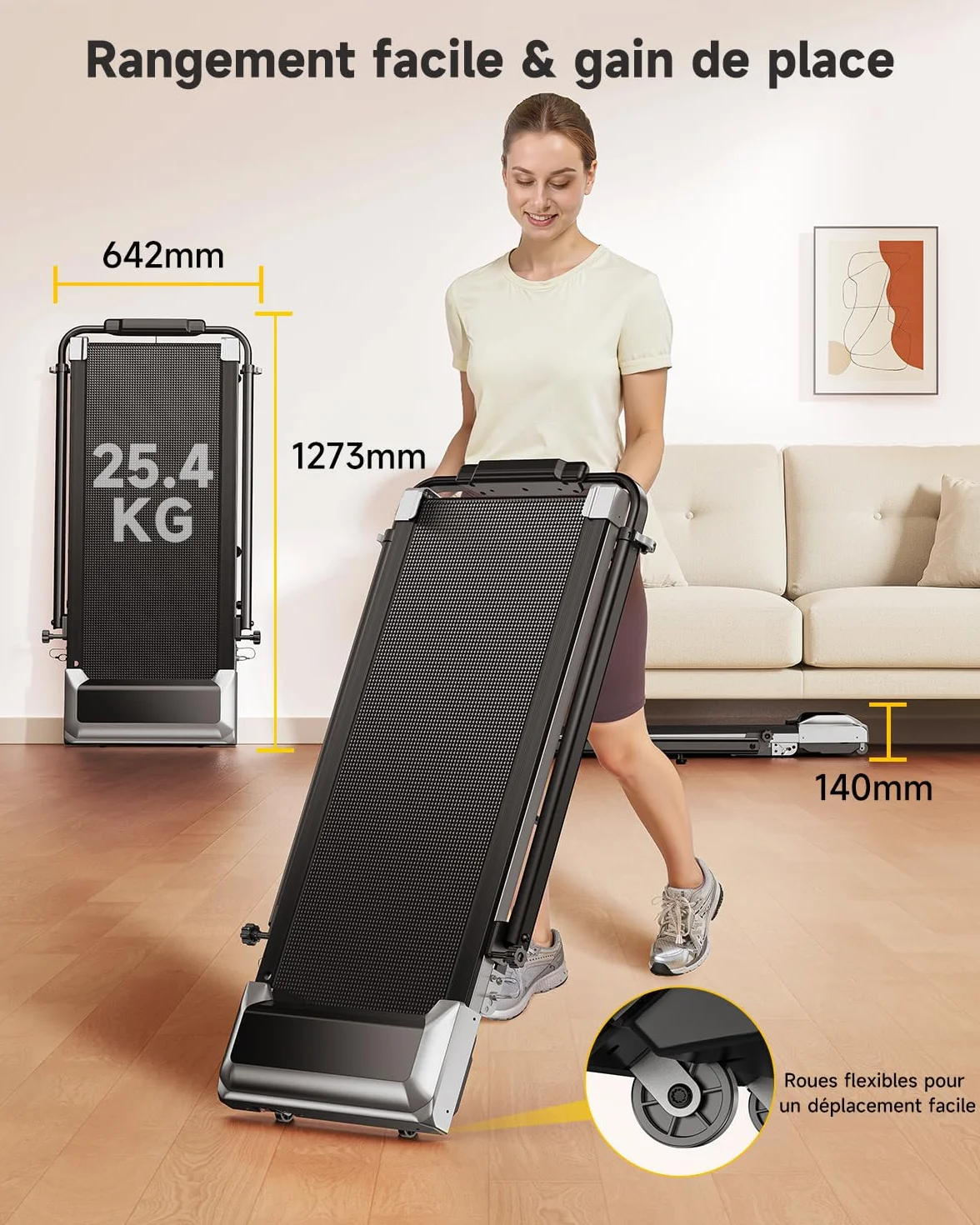 Tapis de Course 6 en 1, Pente 1%-6%-12%, Vitesse 12km/h, Hauteur de la Colonne Montante télescopique 115CM, Angle de la Colonne Montante 95°-105°, 2.5 HP, Compact et Portable，Adapté aux familles