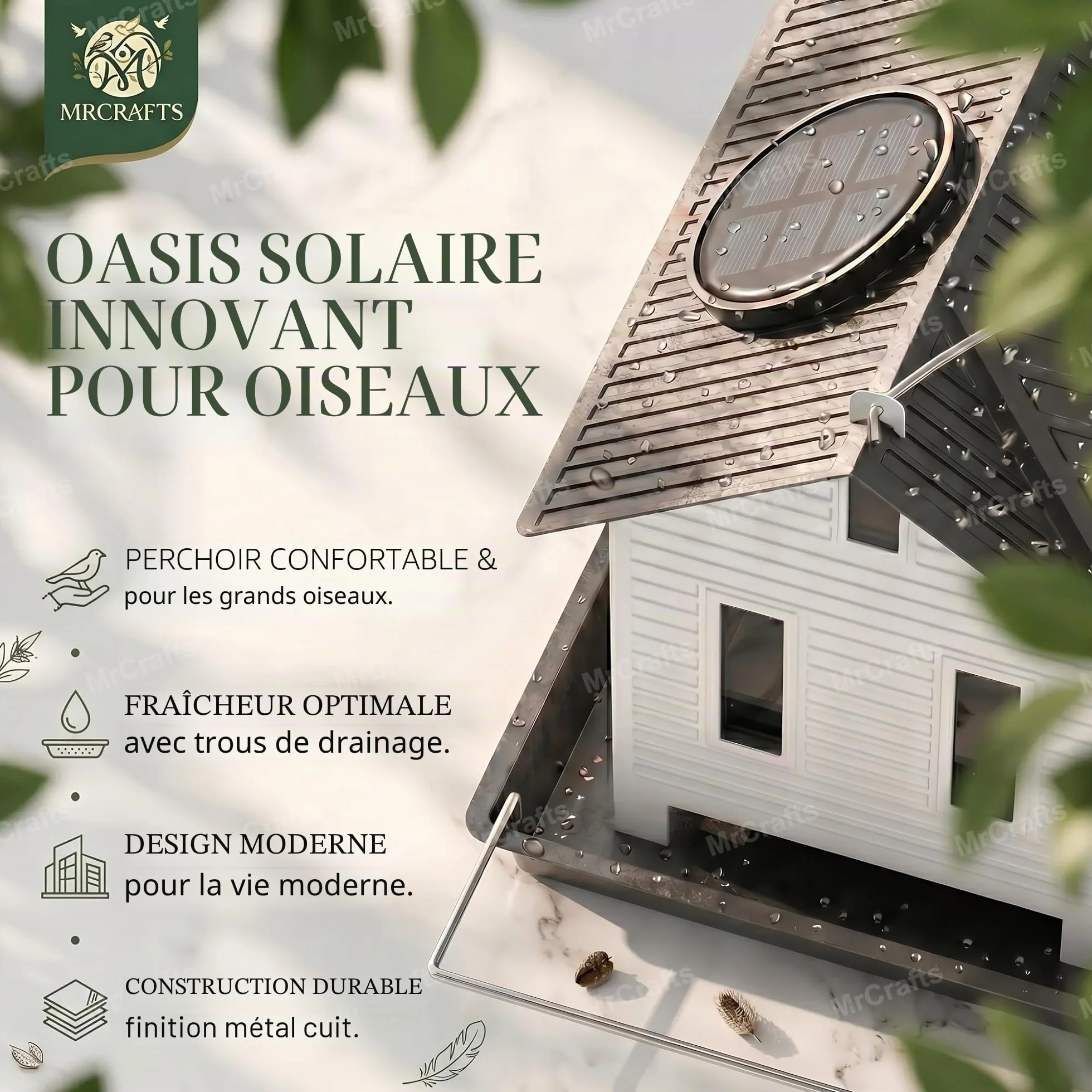 Mangeoire à Oiseaux pour Extérieur avec Lumière Solaire, Metal Bird Feeder - Style Maison Métal