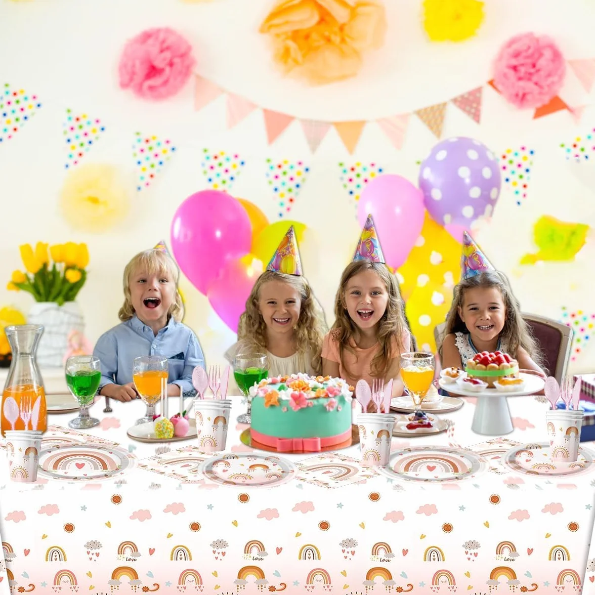Vaisselle Anniversaire Arc-en-ciel Bohème Decoration Fille Fête