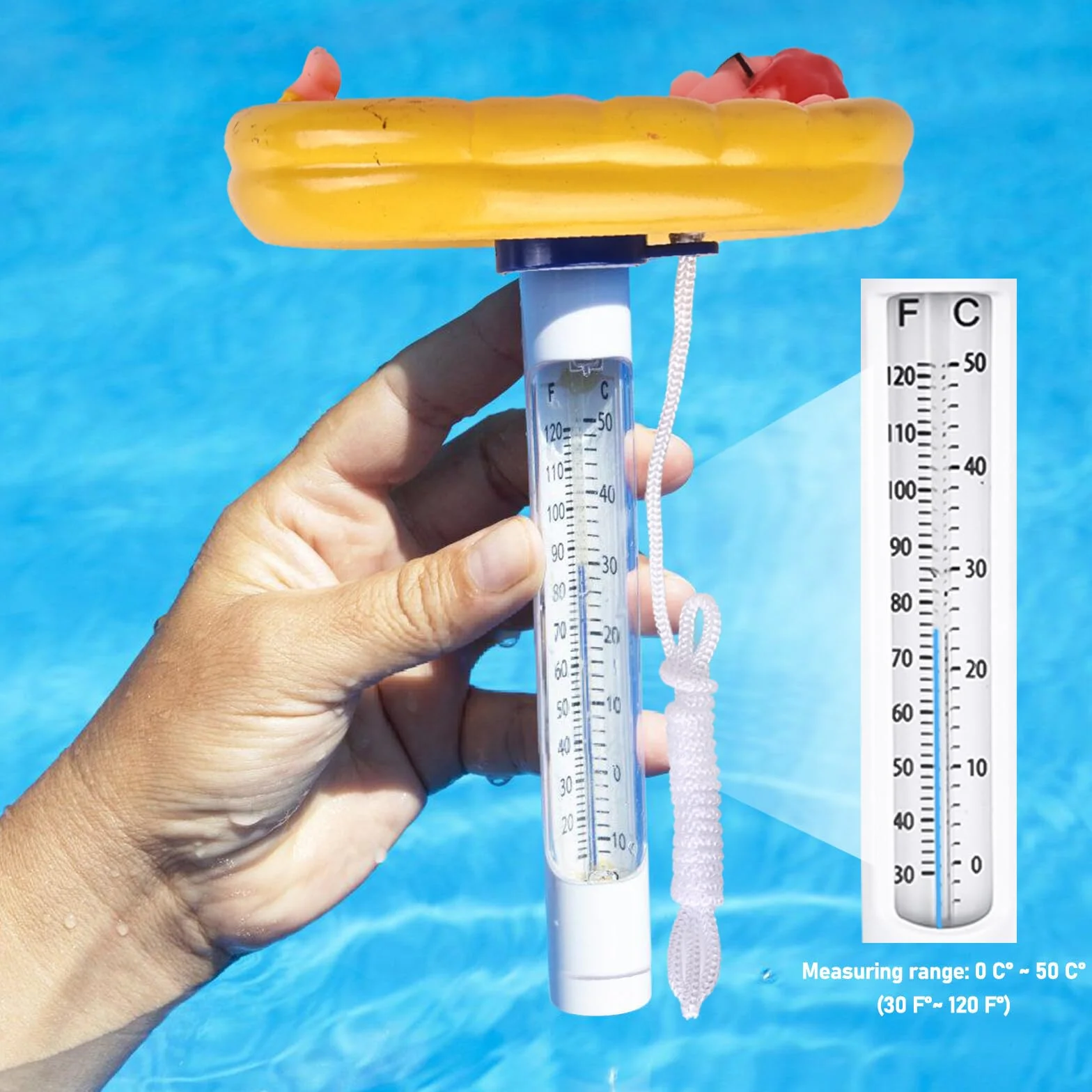 Thermomètre flottant piscine incassable jaune pour spa, aquarium