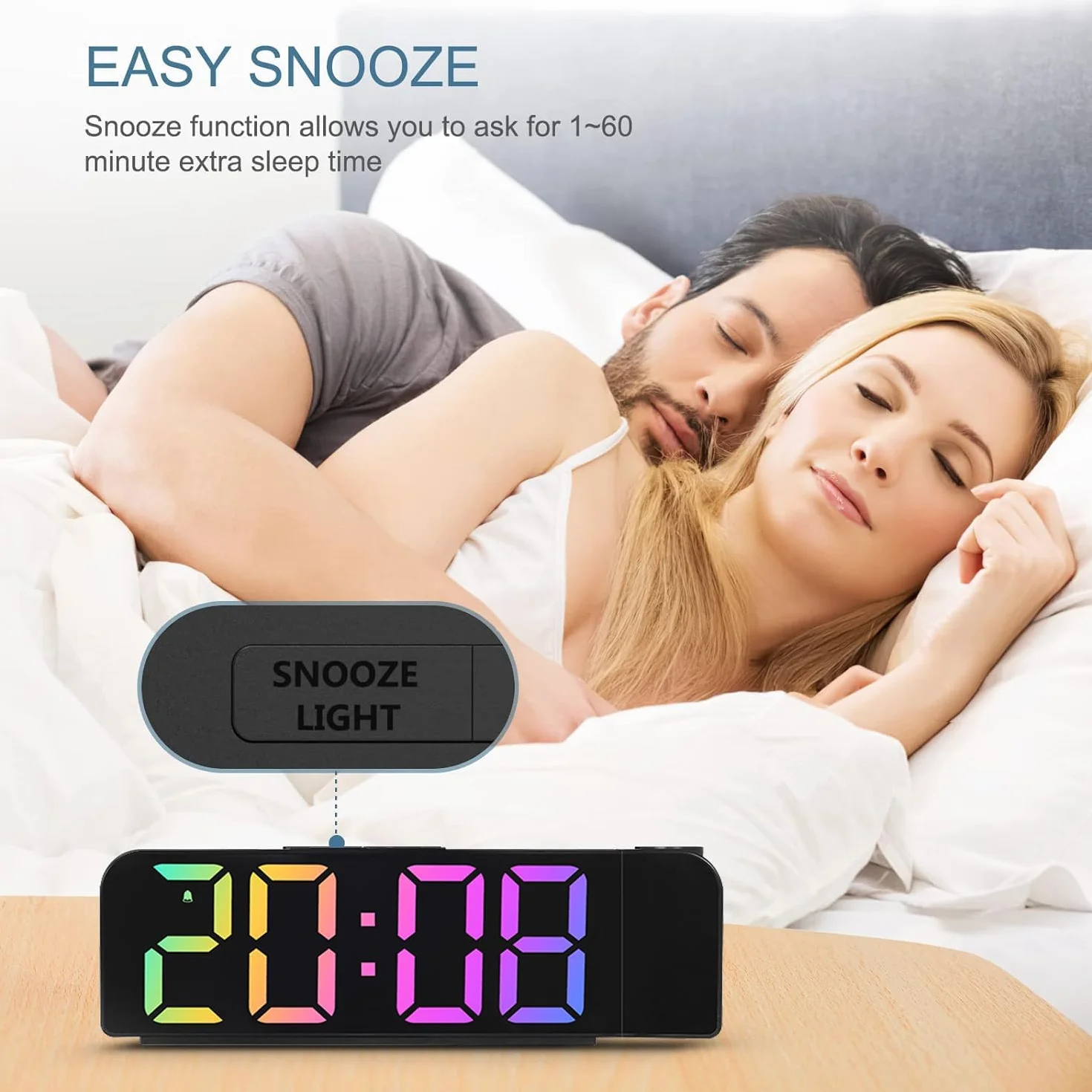 Réveil numérique à projection avec variateur d'intensité pour chambre à coucher