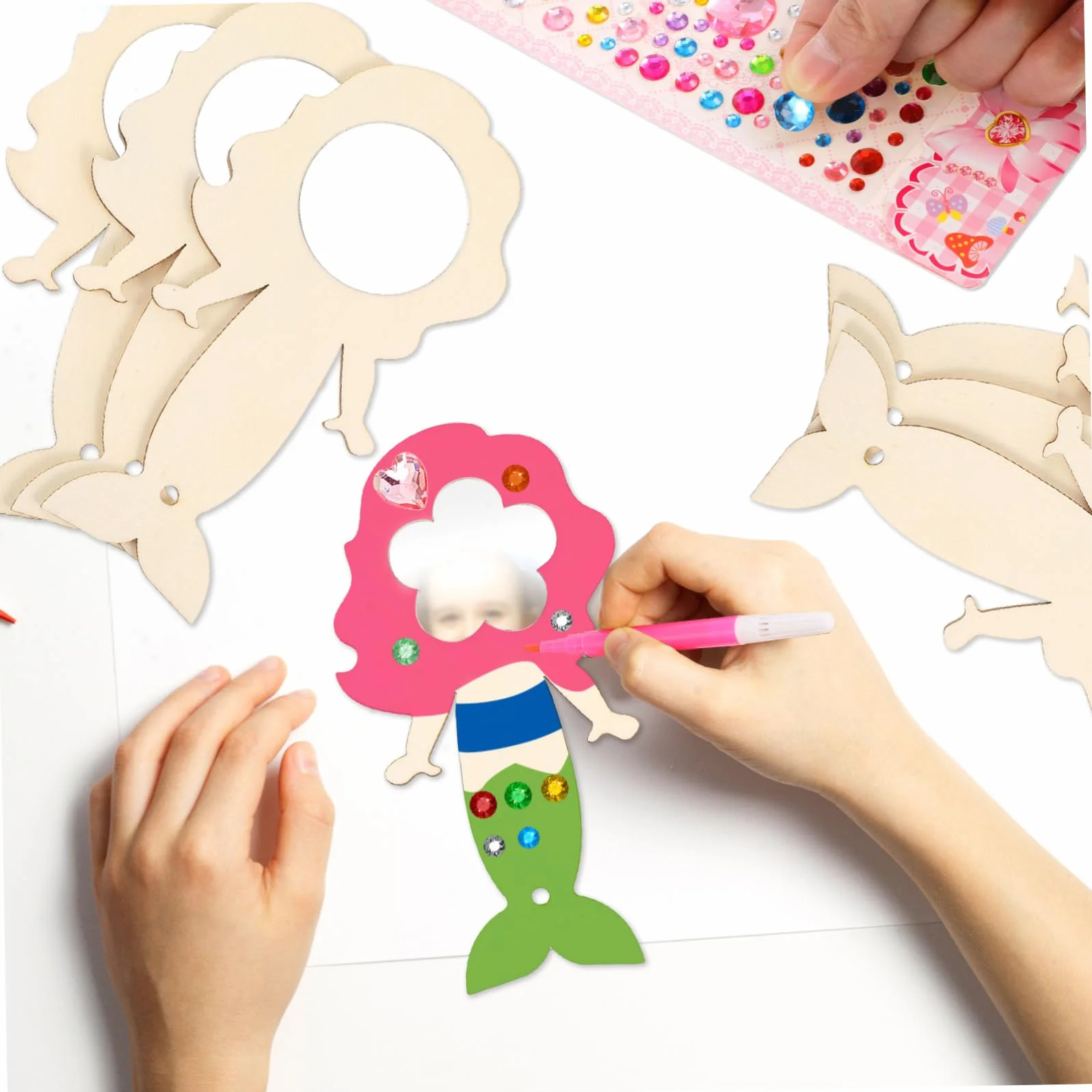 Kit Bricolage Miroir Artisanal en Bois Forme Sirène pour Enfants