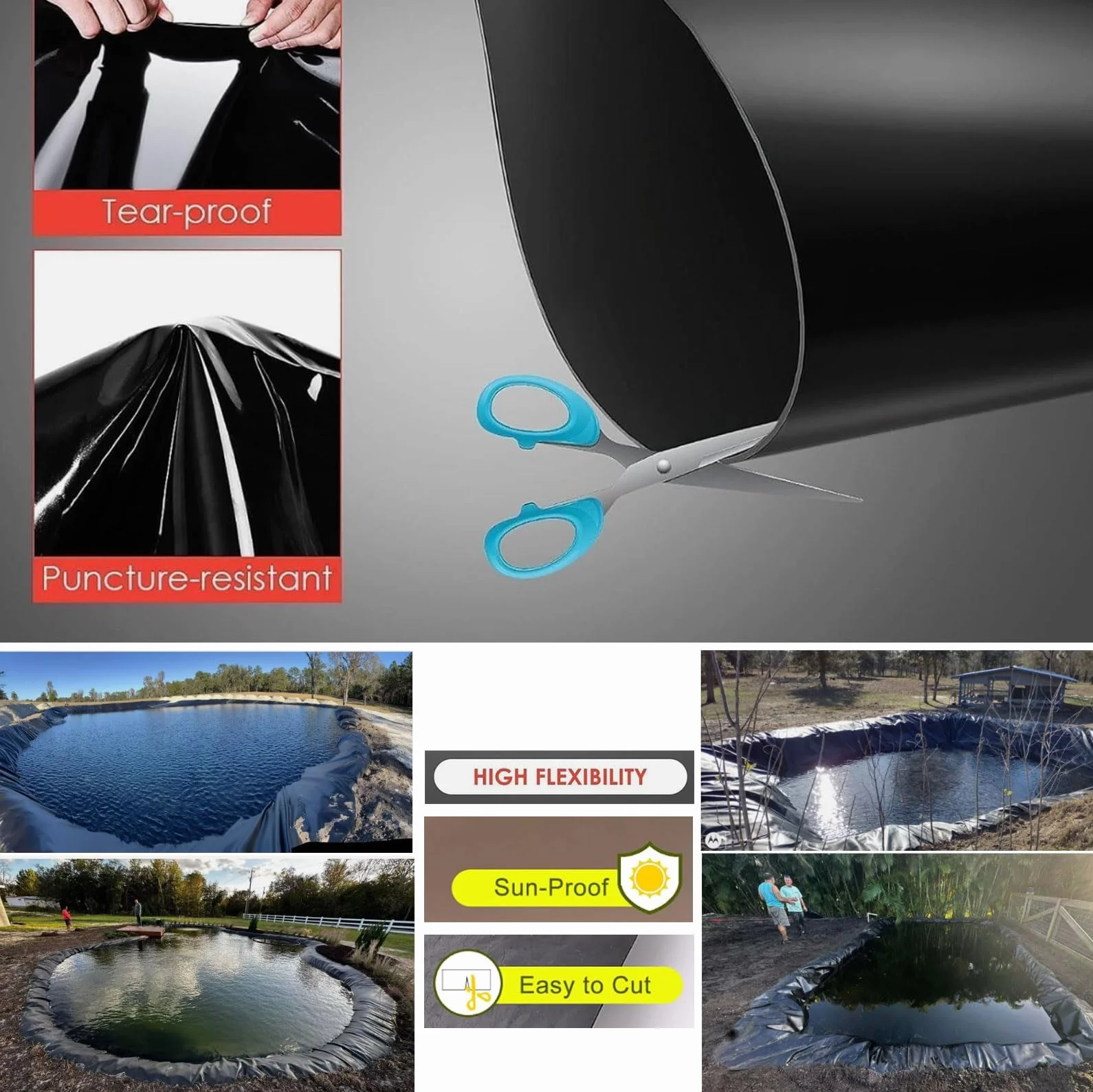 Bache EPDM 7x8.5m Liner Bassin Piscine, Membrane renforcée Film d'étang résistant à la déchirure