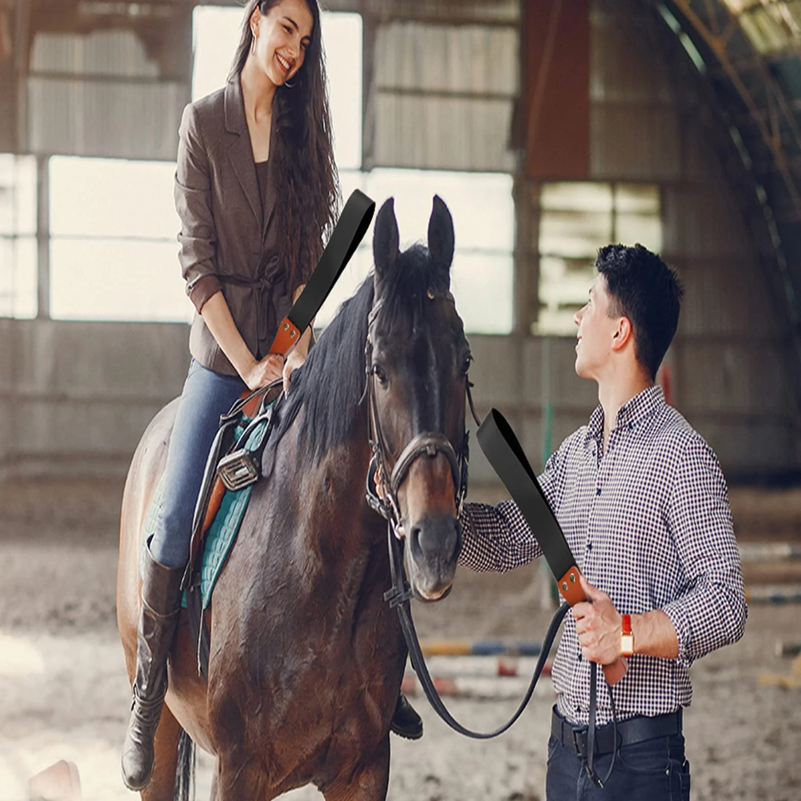 Paddle en Cuir Avec Poignée en Bois Antidérapante, Paddle Pour Selle de Dheval, Aide à l'entraînement du Cheval, Paddle Pour Selle 48cm/19in.