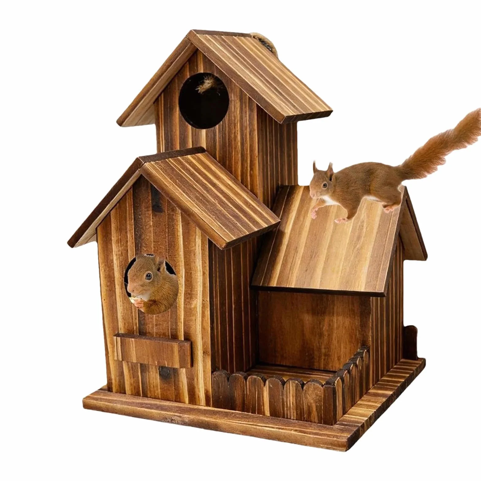 Mangeoire en bois de cèdre 25 cm résistante aux intempéries avec couvercle à charnière et fenêtre pour arbres extérieur