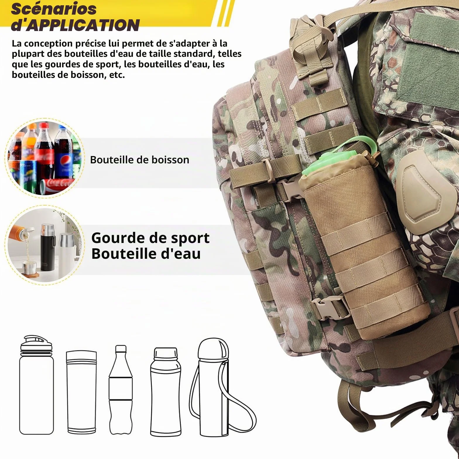 ACEXIER tactique Molle sac de bouteille d'eau pochette support de voyage sac de Sport hydratation en plein air pour Camping randonnée sacs de pêche