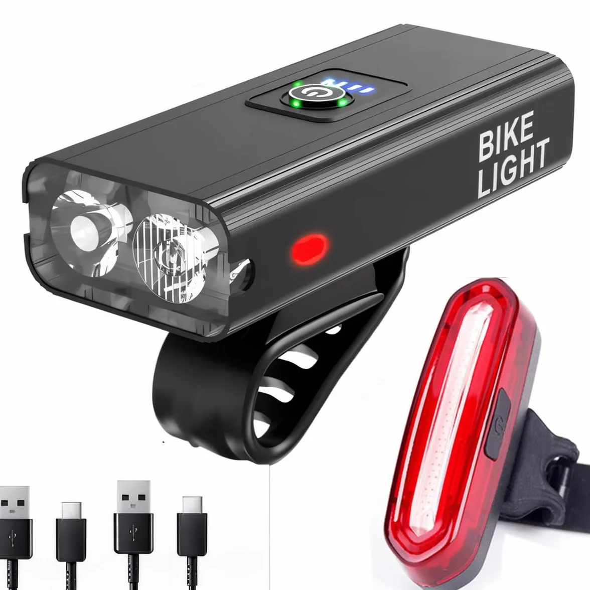 Éclairage Vélo, Ensemble Lumière Vélo LED Puissante USB Rechargeable Avant et Arrière, Lampe Vélo Etanche 6 Modes Phare de Vélo LED pour Cyclysme VTT, VTC, Bicyclette, etc