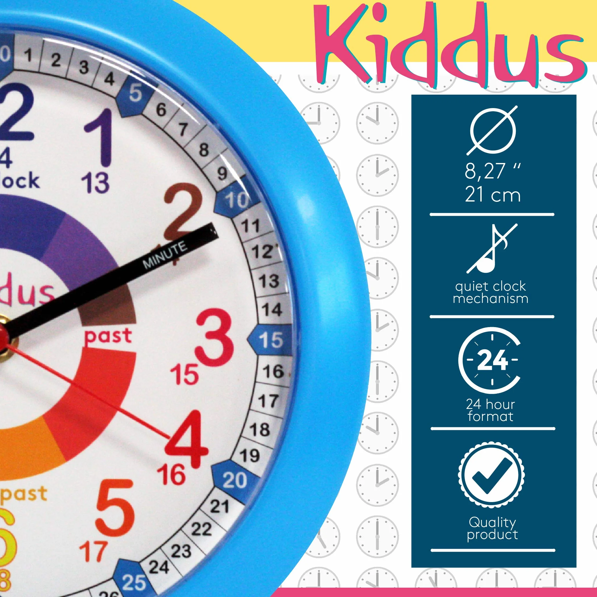 Kiddus Horloge Murale Éducative Enfants Analogique Time Teacher Quartz Silencieux English Football