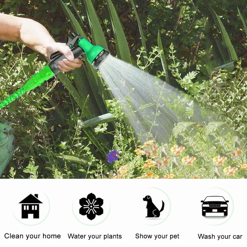 Tuyau d'arrosage extensible 7 fonctions 7,5 m avec raccords 1,9 cm 1,27 cm vert
