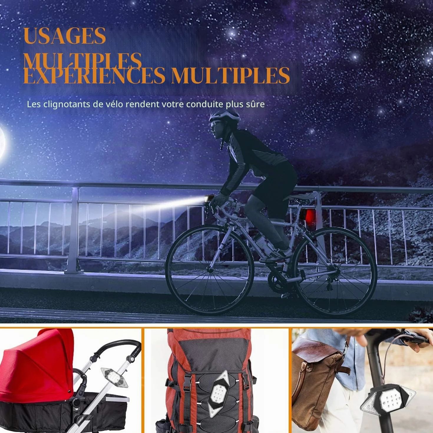 feu arrière de vélo Clignotants étanches feu d'avertissement de Frein avec télécommande sans Fil Feux arrière de vélo Rechargeables intelligents