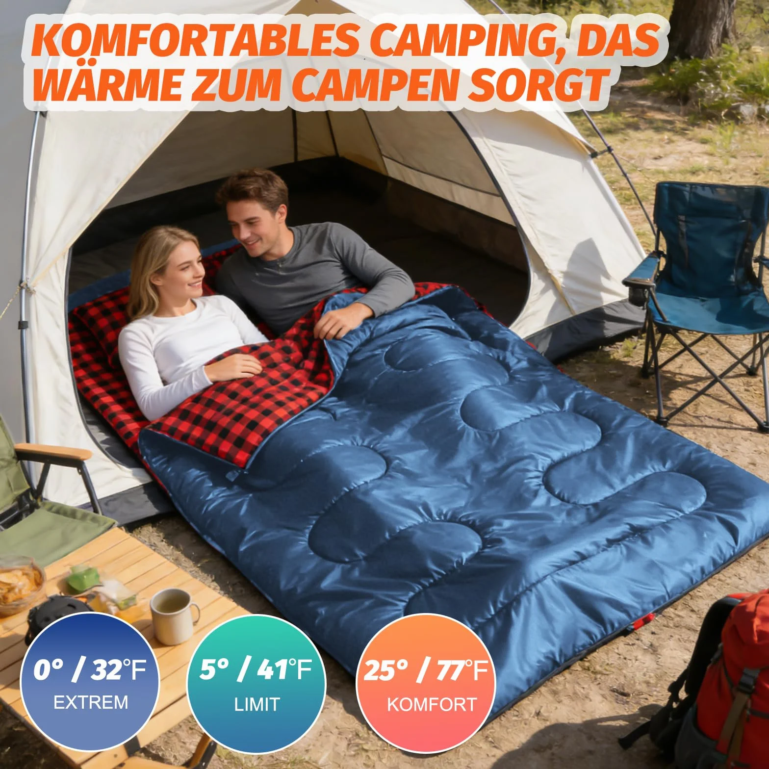 SWTMERRY Sac de couchage double pour adulte - Sac de couchage pour 2 personnes - 230 x 160 cm - Avec 2 coussins - Pour la famille, l'extérieur, la randonnée, les voyages