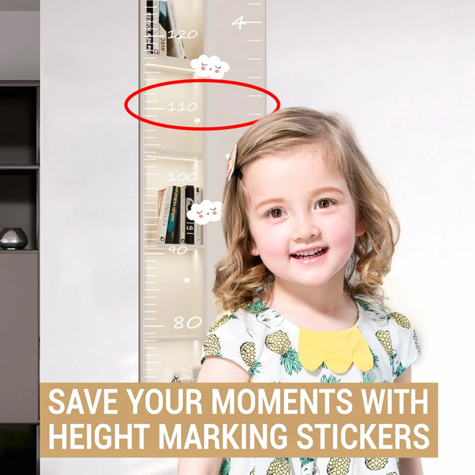 Miroir-Mesure de Croissance avec Autocollants – Règle Adhésive Murale pour Chambre d'Enfant