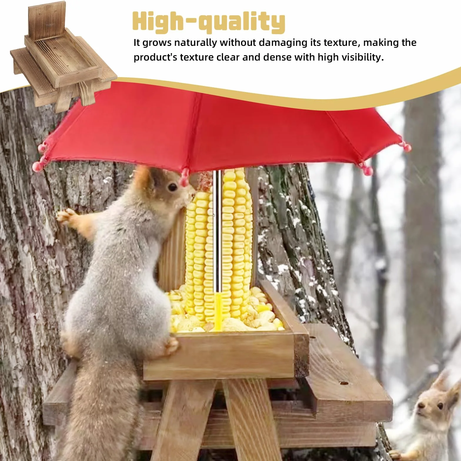 Mangeoire pour Écureuil en Bois avec Parapluie pour Jardin Balcon
