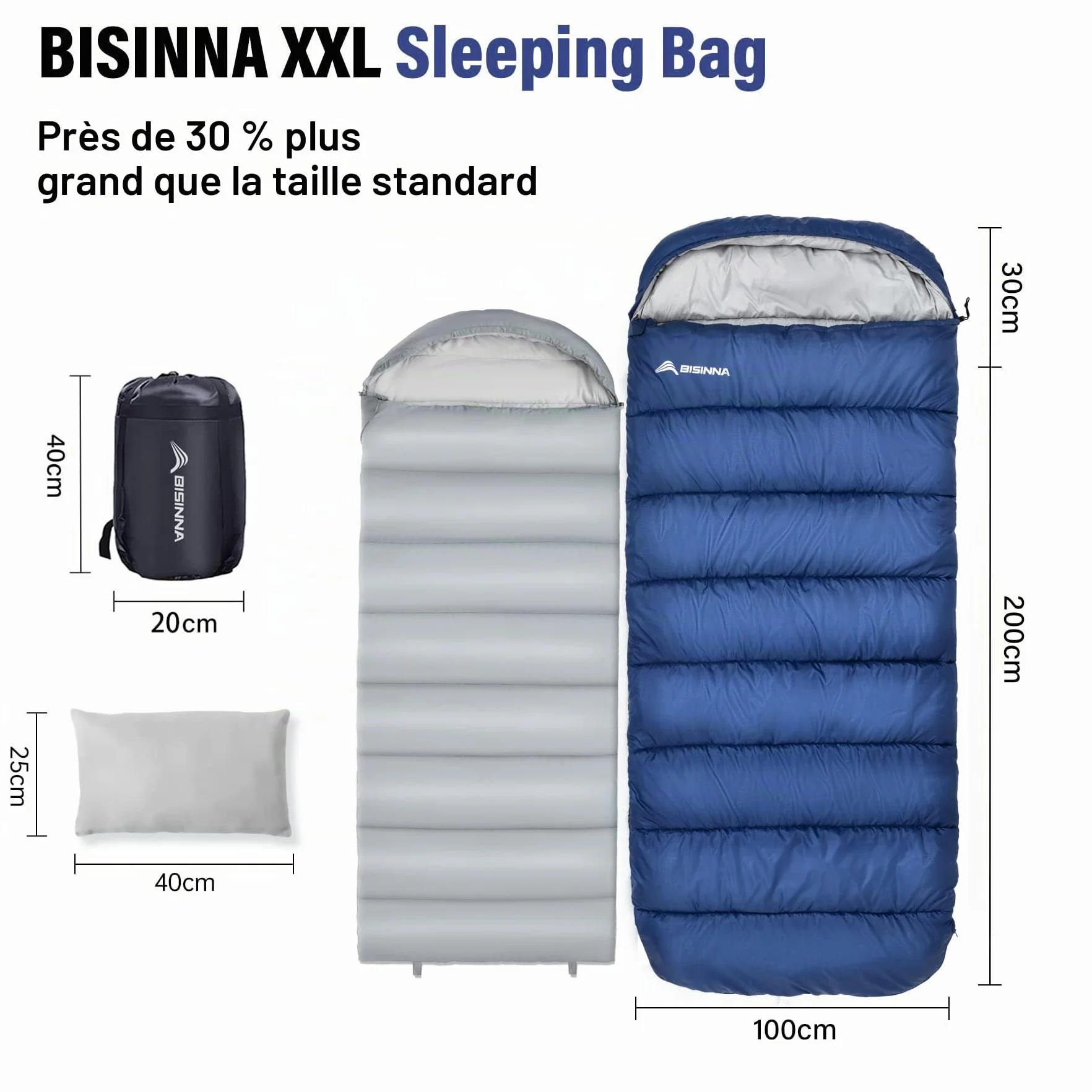 BISINNA Sac de Couchage XXL pour Adultes Grands et Grands, Taille 3-4, Chaud et Confortable, imperméable, léger, idéal pour Le Camping, la randonnée, la randonnée