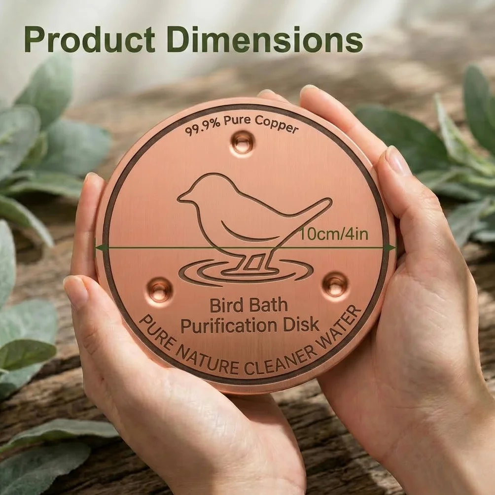 Plaque de Nettoyage en Cuivre Pur 99,99% pour Bain d'Oiseaux, Purification d'Eau sans Produits Chimiques